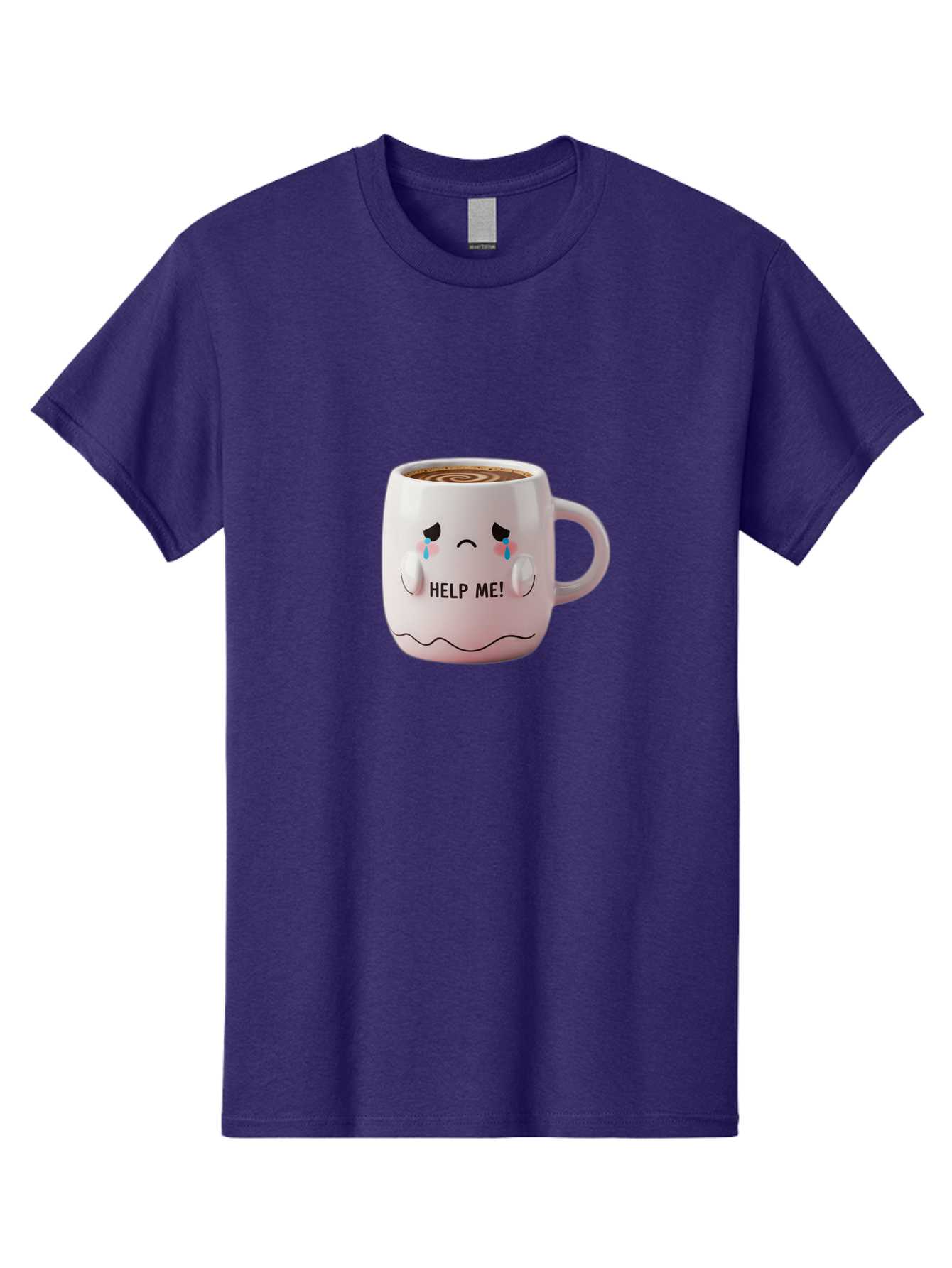 Help-Me-8 Men'S Graphic Tee, 100% Cotton, Comfortable Casual Summer Wear, Machine Washable, Sad Coffee Mug, Crying Face Design, Coffee Drink, Emotional Expression, Distressed Emotions, Quirky Humor, Funny Coffee Culture Bac048