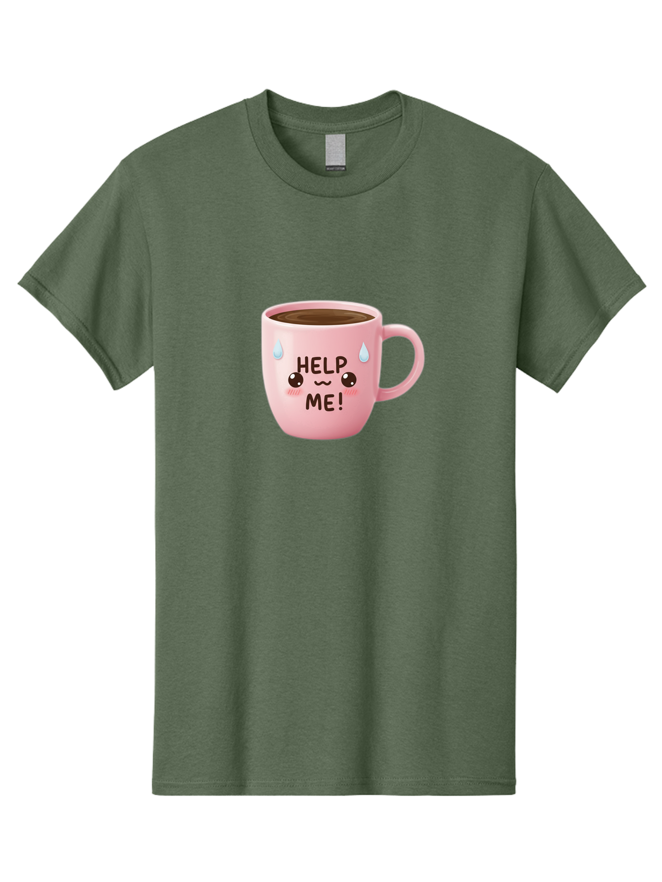 Help-Me Men'S Graphic Tee, 100% Cotton, Comfortable Casual Summer Wear, Machine Washable, Cute Coffee Mug, Cartoon Coffee, Funny Coffee, Kawaii Coffee, Coffee Humor, Coffee Meme, Coffee Culture, Coffee Love Bac053