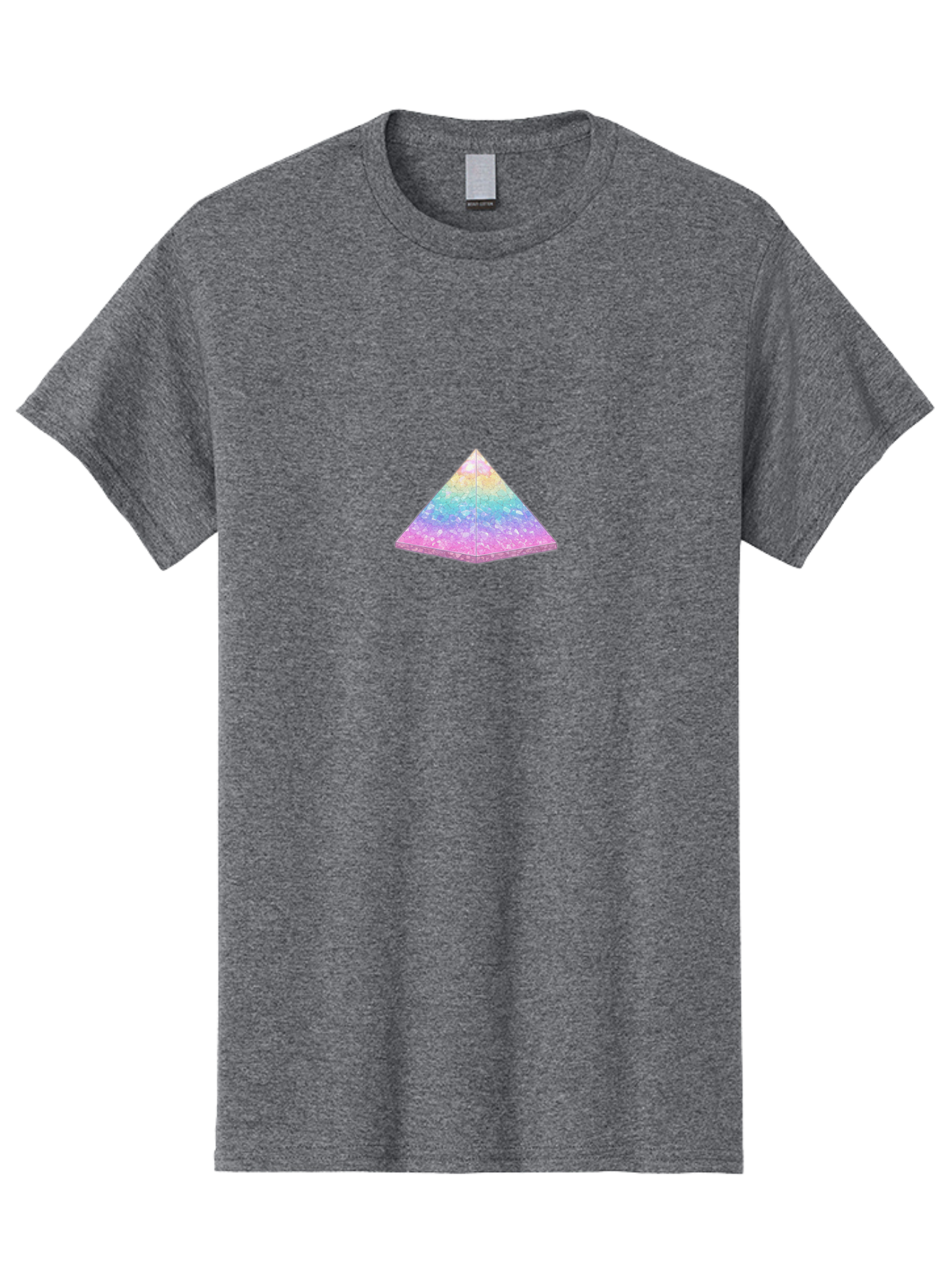 Holographic-Triangle Men'S Graphic Tee, 100% Cotton, Comfortable Casual Summer Wear, Machine Washable, Holographic Triangle, Pastel Colors, Shimmering Effect, Iridescent Sheen, Mystical Symbol, Geometric Shape, Rainbow Colors, Glitter Effect Bac054