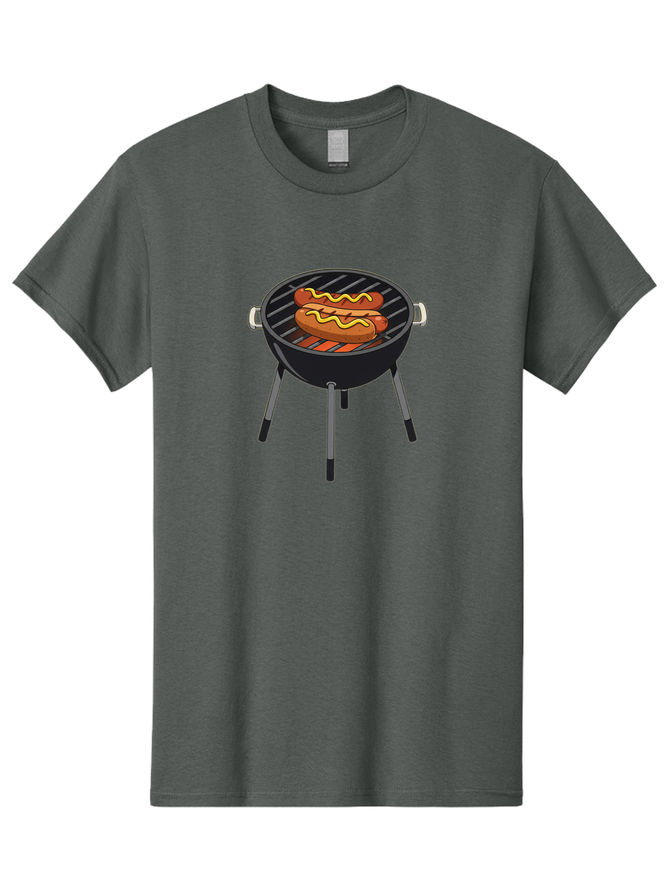 Hot-Dogs-On-Grill Men'S Graphic Tee, 100% Cotton, Comfortable Casual Summer Wear, Machine Washable, Hot Dogs On Grill, Grilled Sausages, Barbecue Cooking, Mustard Topping, Outdoor Grill, Bbq Favorites, Summer Food Bac055