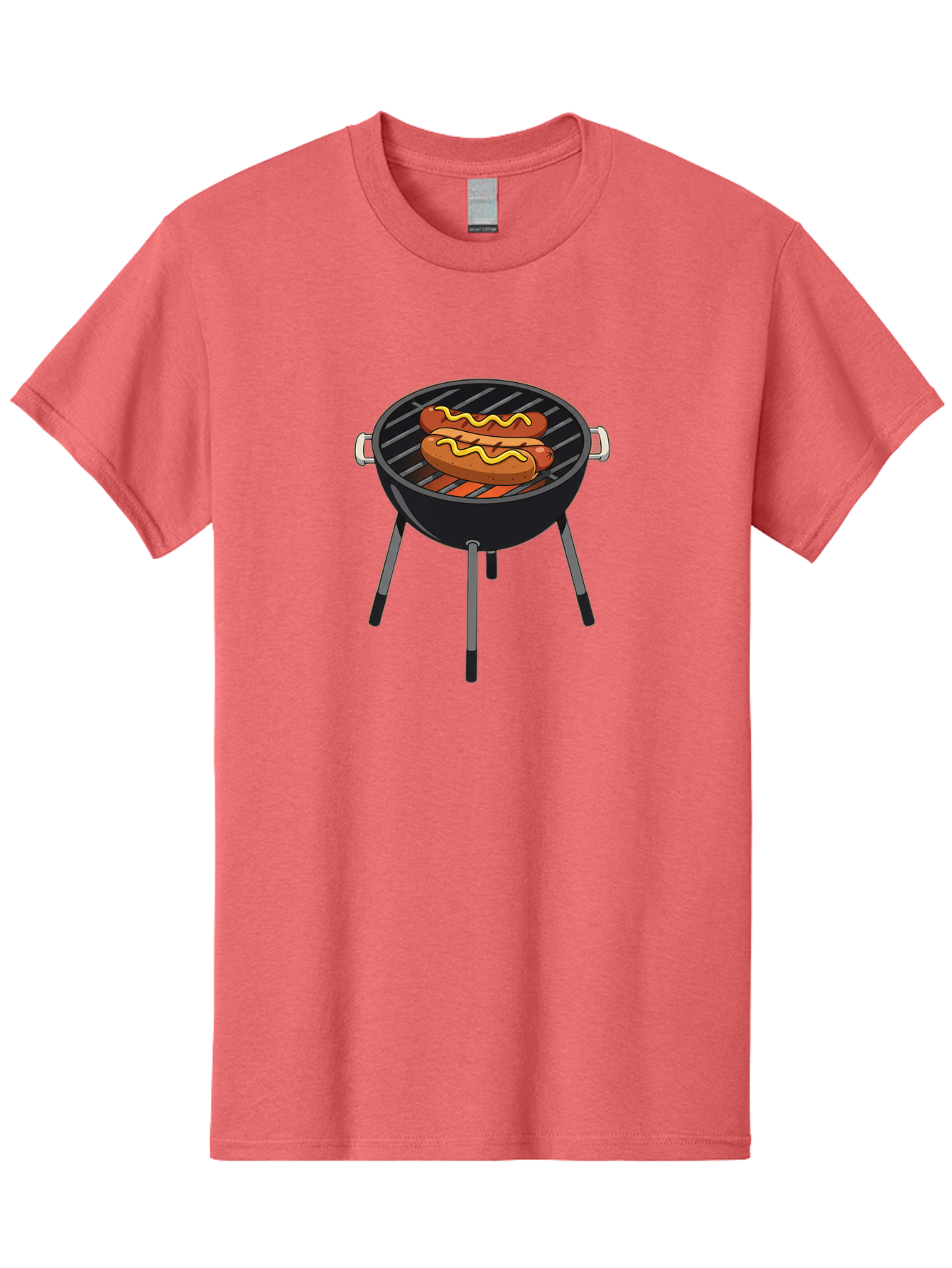 Hot-Dogs-On-Grill Men'S Graphic Tee, 100% Cotton, Comfortable Casual Summer Wear, Machine Washable, Hot Dogs On Grill, Grilled Sausages, Barbecue Cooking, Mustard Topping, Outdoor Grill, Bbq Favorites, Summer Food Bac055