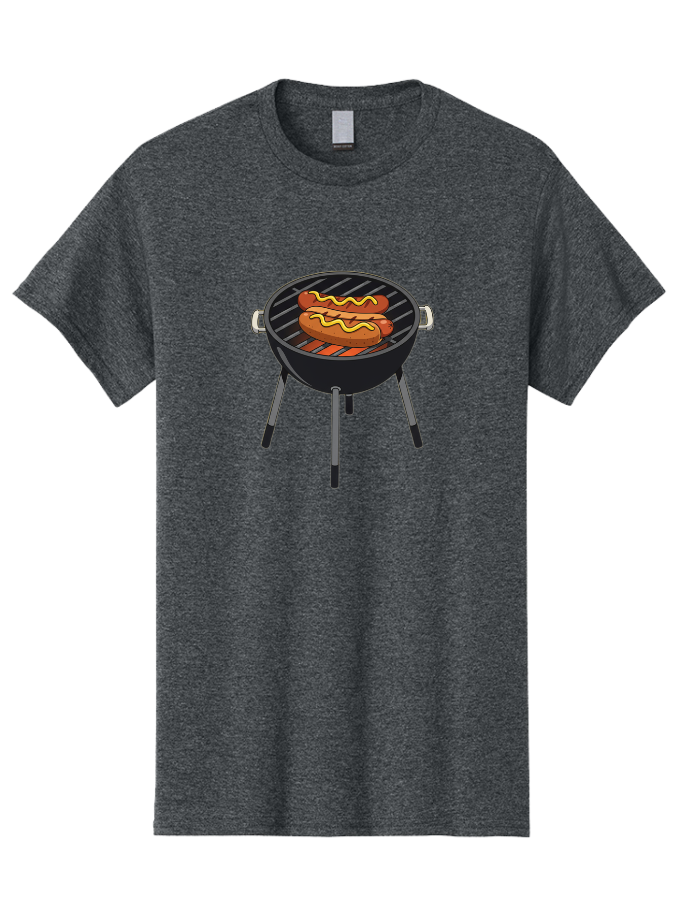 Hot-Dogs-On-Grill Men'S Graphic Tee, 100% Cotton, Comfortable Casual Summer Wear, Machine Washable, Hot Dogs On Grill, Grilled Sausages, Barbecue Cooking, Mustard Topping, Outdoor Grill, Bbq Favorites, Summer Food Bac055