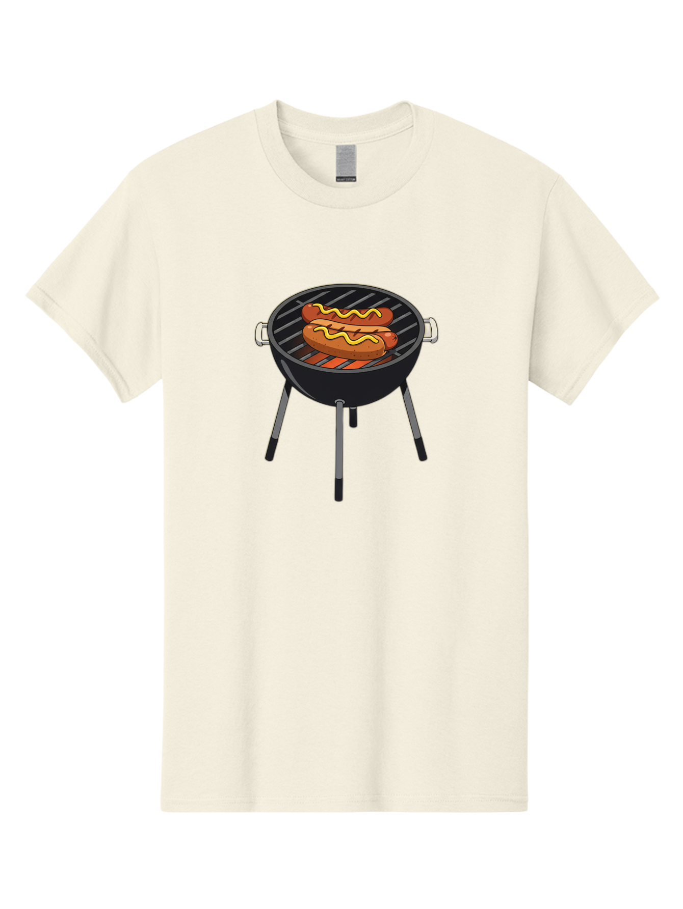 Hot-Dogs-On-Grill Men'S Graphic Tee, 100% Cotton, Comfortable Casual Summer Wear, Machine Washable, Hot Dogs On Grill, Grilled Sausages, Barbecue Cooking, Mustard Topping, Outdoor Grill, Bbq Favorites, Summer Food Bac055