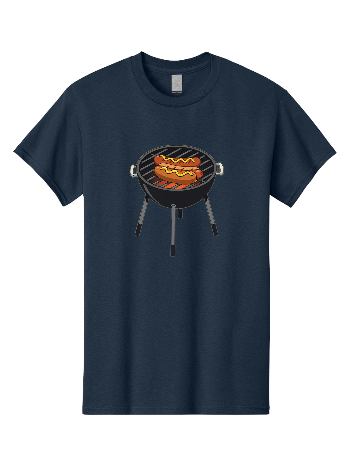 Hot-Dogs-On-Grill Men'S Graphic Tee, 100% Cotton, Comfortable Casual Summer Wear, Machine Washable, Hot Dogs On Grill, Grilled Sausages, Barbecue Cooking, Mustard Topping, Outdoor Grill, Bbq Favorites, Summer Food Bac055