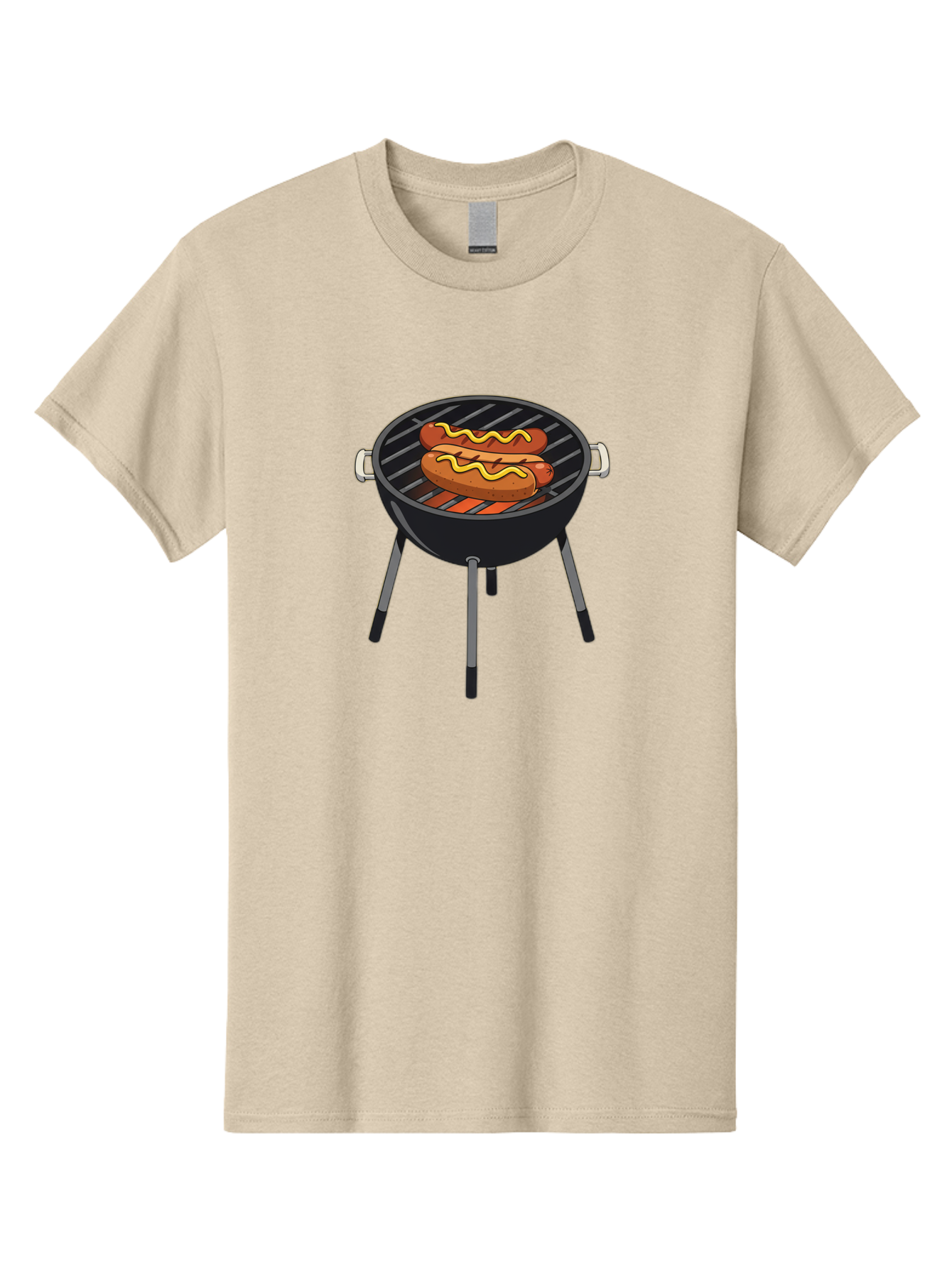 Hot-Dogs-On-Grill Men'S Graphic Tee, 100% Cotton, Comfortable Casual Summer Wear, Machine Washable, Hot Dogs On Grill, Grilled Sausages, Barbecue Cooking, Mustard Topping, Outdoor Grill, Bbq Favorites, Summer Food Bac055