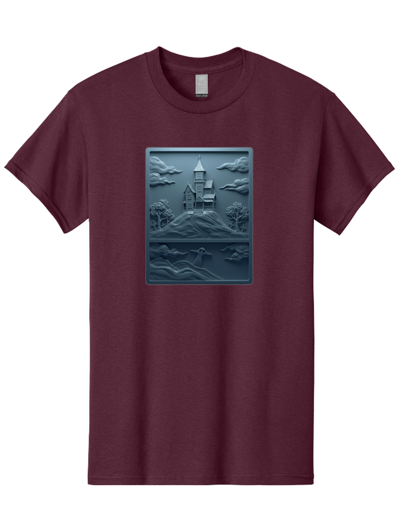 House-On-Hill Men'S Graphic Tee, 100% Cotton, Comfortable Casual Summer Wear, Machine Washable, House On Hill, Serene Landscape, Victorian Architecture, Peaceful Atmosphere, Rolling Hills, Scenic Beauty, Tranquil Scene, Natural Scenery, Bac057
