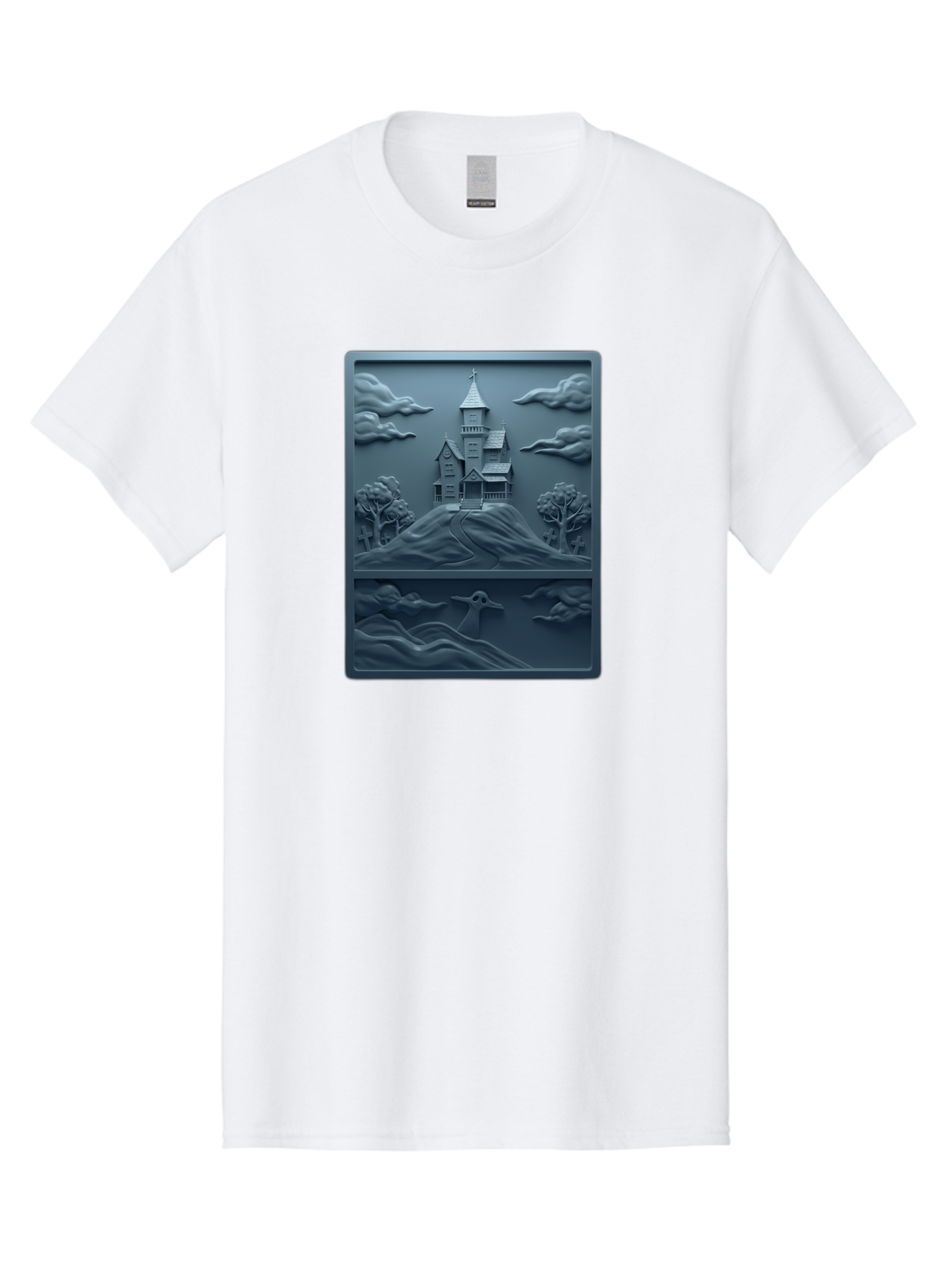 House-On-Hill Men'S Graphic Tee, 100% Cotton, Comfortable Casual Summer Wear, Machine Washable, House On Hill, Serene Landscape, Victorian Architecture, Peaceful Atmosphere, Rolling Hills, Scenic Beauty, Tranquil Scene, Natural Scenery, Bac057