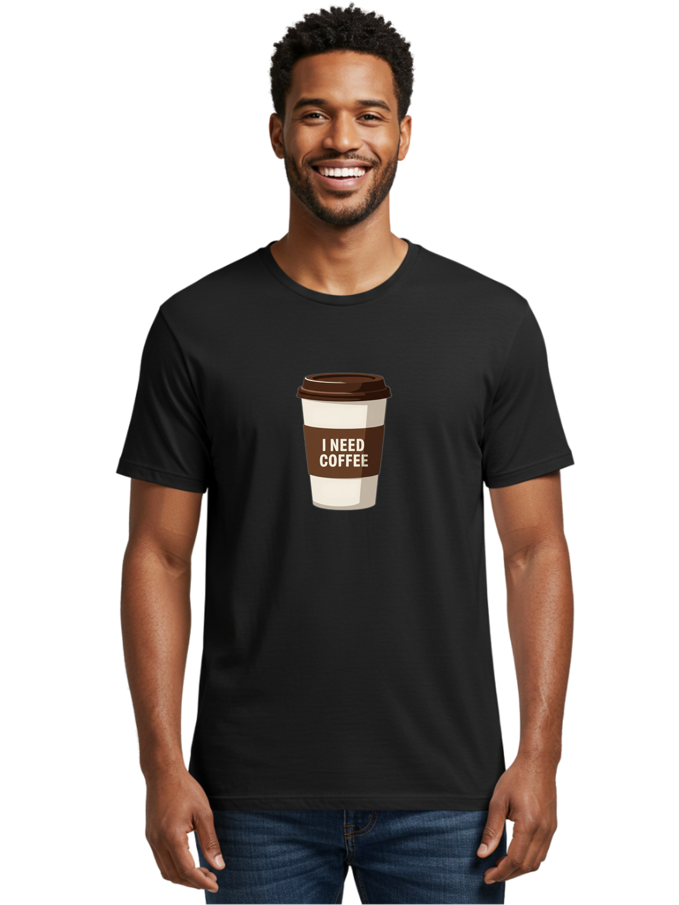 I-Need-Coffee-10 Men'S Graphic Tee, 100% Cotton, Comfortable Casual Summer Wear, Machine Washable, Coffee Cup, Disposable Coffee Cup, Coffee To Go, Morning Coffee, Caffeine Fix, Coffee Break, Coffee Love, Coffee Addiction Bac059