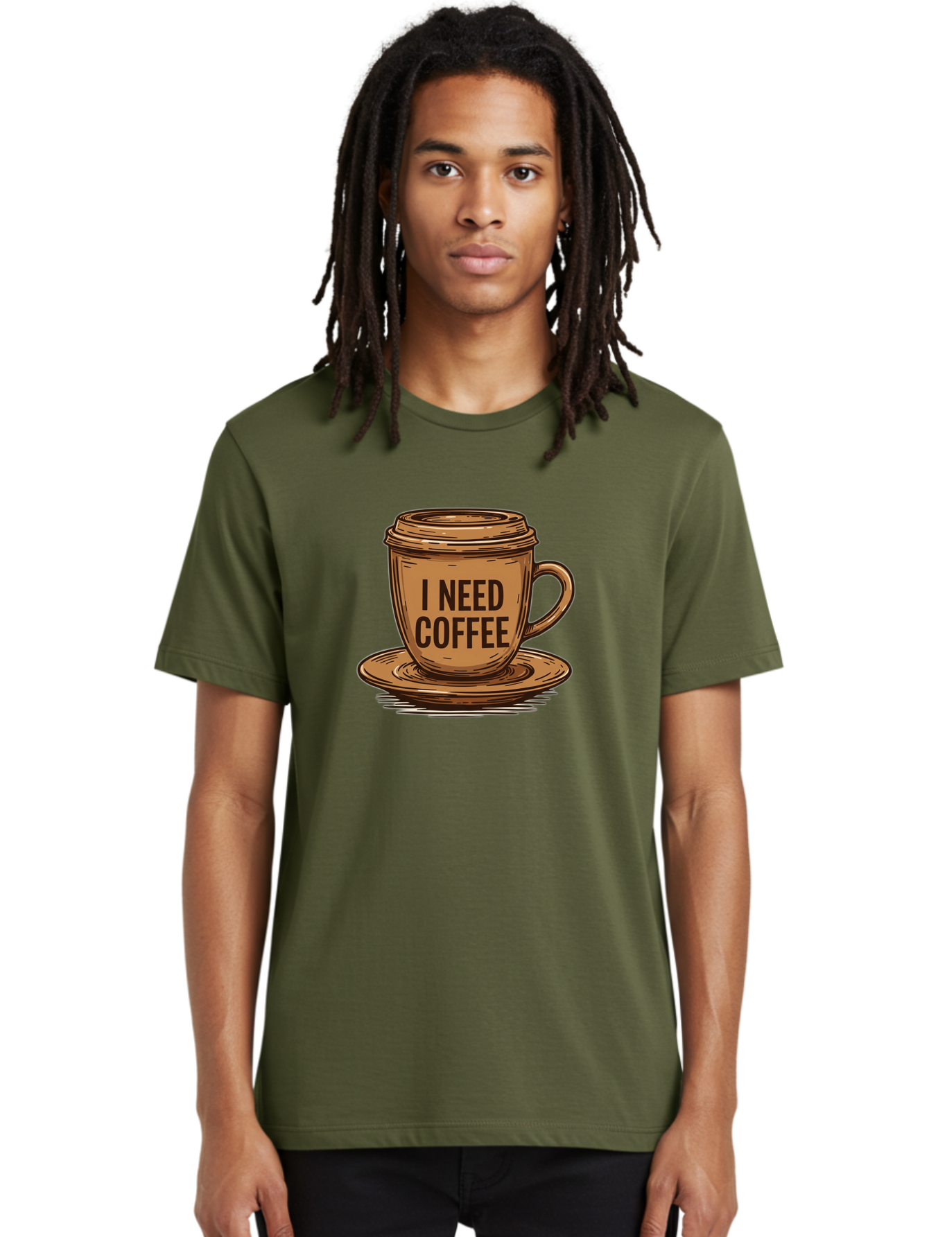 I-Need-Coffee-15 Men'S Graphic Tee, 100% Cotton, Comfortable Casual Summer Wear, Machine Washable, Coffee Cup, Coffee Break, Morning Pick-Me-Up, Caffeine Fix, Humorous Illustration, Coffee Lover, Coffee Addiction Bac064
