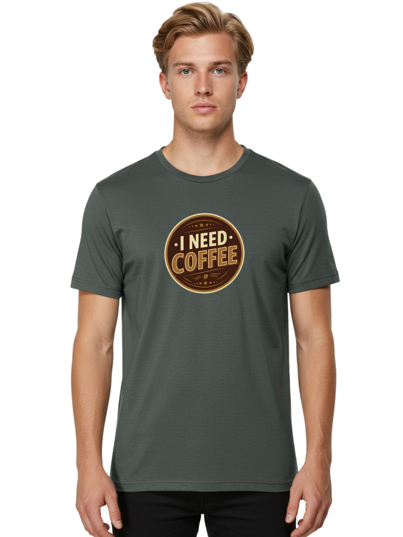 I-Need-Coffee-5 Men'S Graphic Tee, 100% Cotton, Comfortable Casual Summer Wear, Machine Washable, Coffee Lover, Caffeine Fix, Morning Motivation, Coffee Break, Coffee Addiction, Coffee Culture, Coffee Quote, Coffee Art Bac069