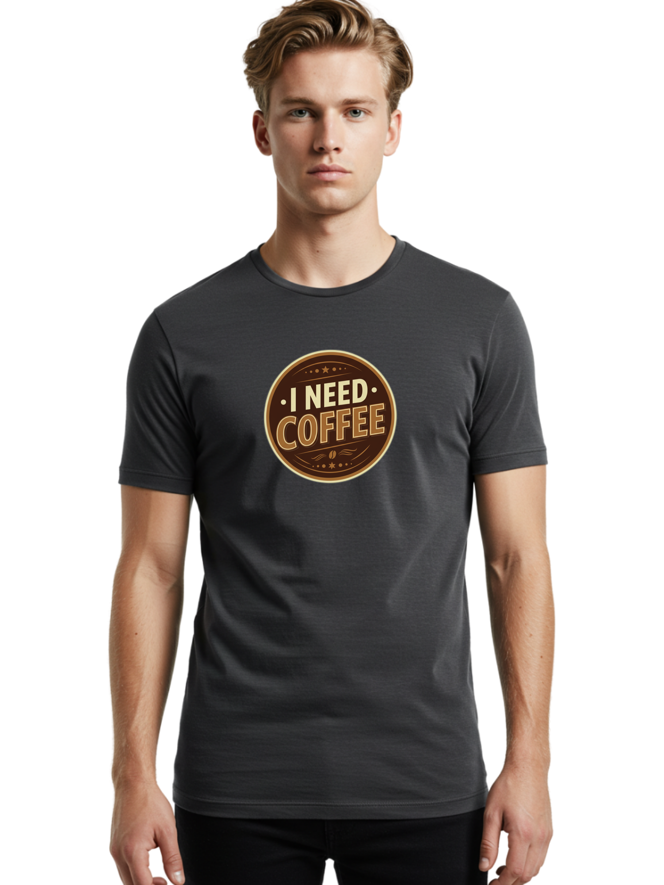 I-Need-Coffee-5 Men'S Graphic Tee, 100% Cotton, Comfortable Casual Summer Wear, Machine Washable, Coffee Lover, Caffeine Fix, Morning Motivation, Coffee Break, Coffee Addiction, Coffee Culture, Coffee Quote, Coffee Art Bac069