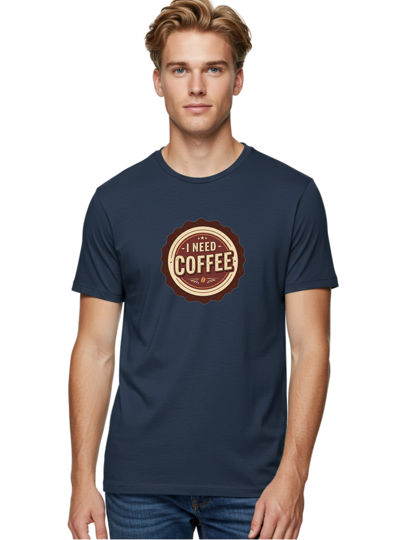 I-Need-Coffee-6 Men'S Graphic Tee, 100% Cotton, Comfortable Casual Summer Wear, Machine Washable, Coffee Lover, Caffeine Craving, Morning Motivation, Coffee Addict, Coffee Culture, Coffee Bean, Vintage Style, Retro Design, Humorous Quote, Bac070