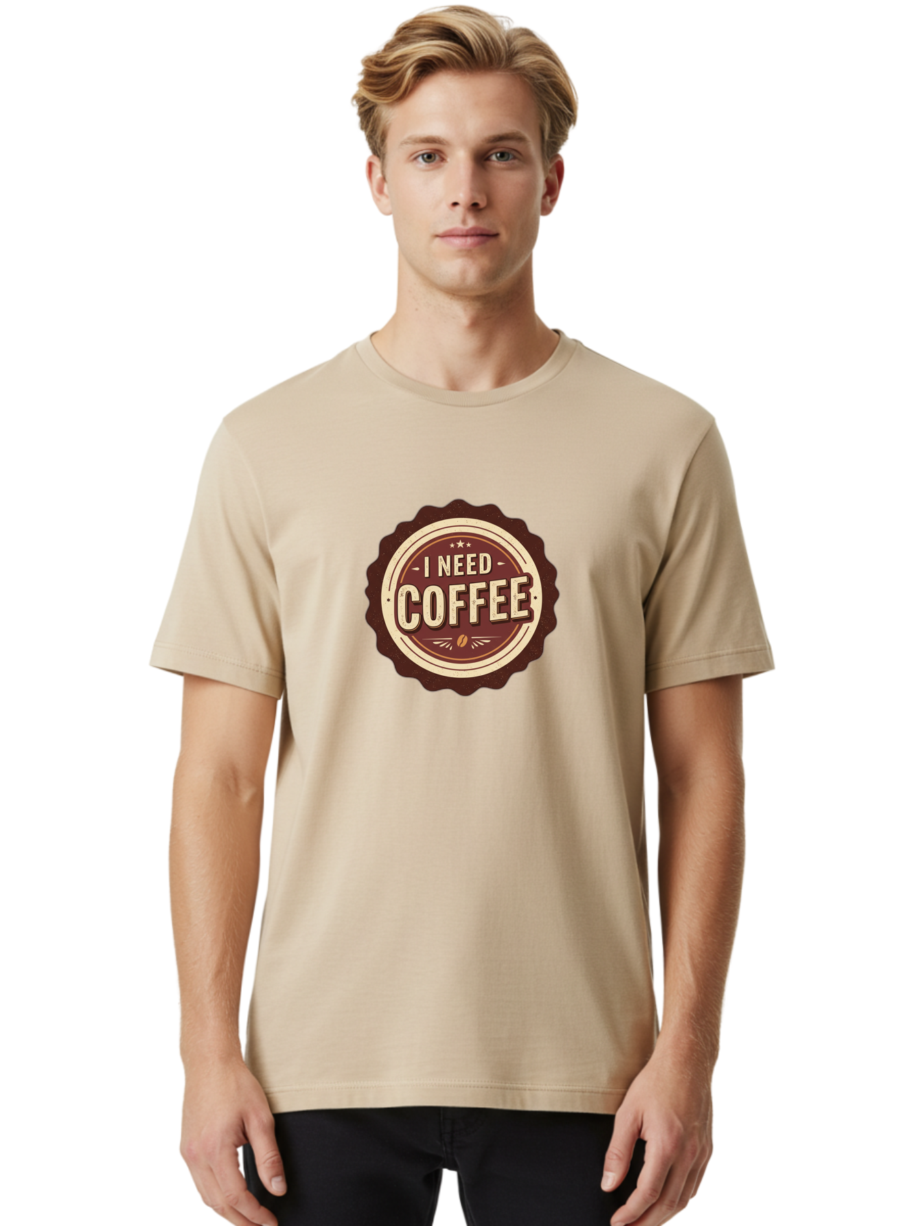 I-Need-Coffee-6 Men'S Graphic Tee, 100% Cotton, Comfortable Casual Summer Wear, Machine Washable, Coffee Lover, Caffeine Craving, Morning Motivation, Coffee Addict, Coffee Culture, Coffee Bean, Vintage Style, Retro Design, Humorous Quote, Bac070