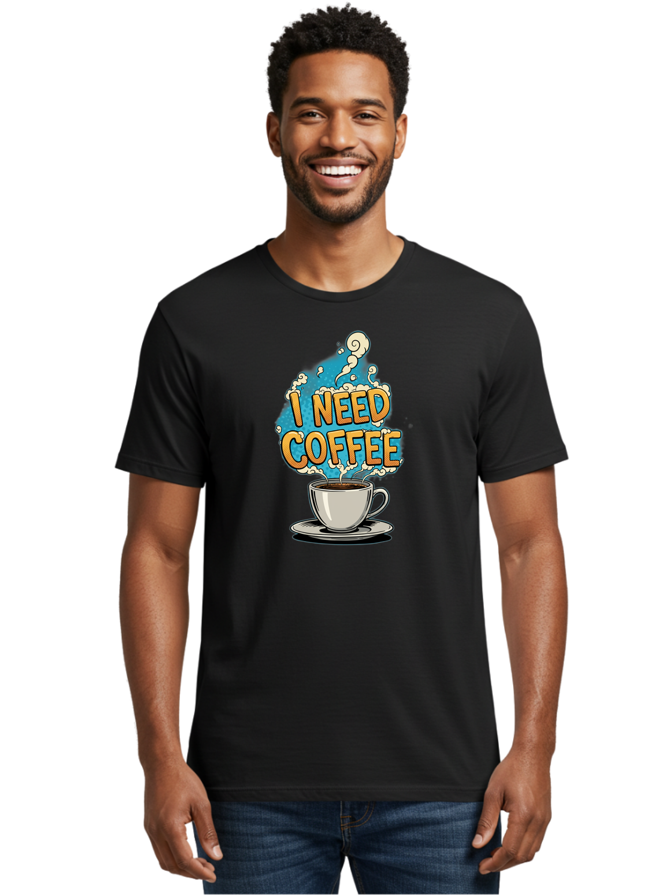 I-Need-Coffee-9 Men'S Graphic Tee, 100% Cotton, Comfortable Casual Summer Wear, Machine Washable, Coffee Cup, Morning Coffee, Coffee Addiction, Caffeine Fix, Morning Motivation, Coffee Lover, Steaming Hot Coffee, Coffee Break Bac073