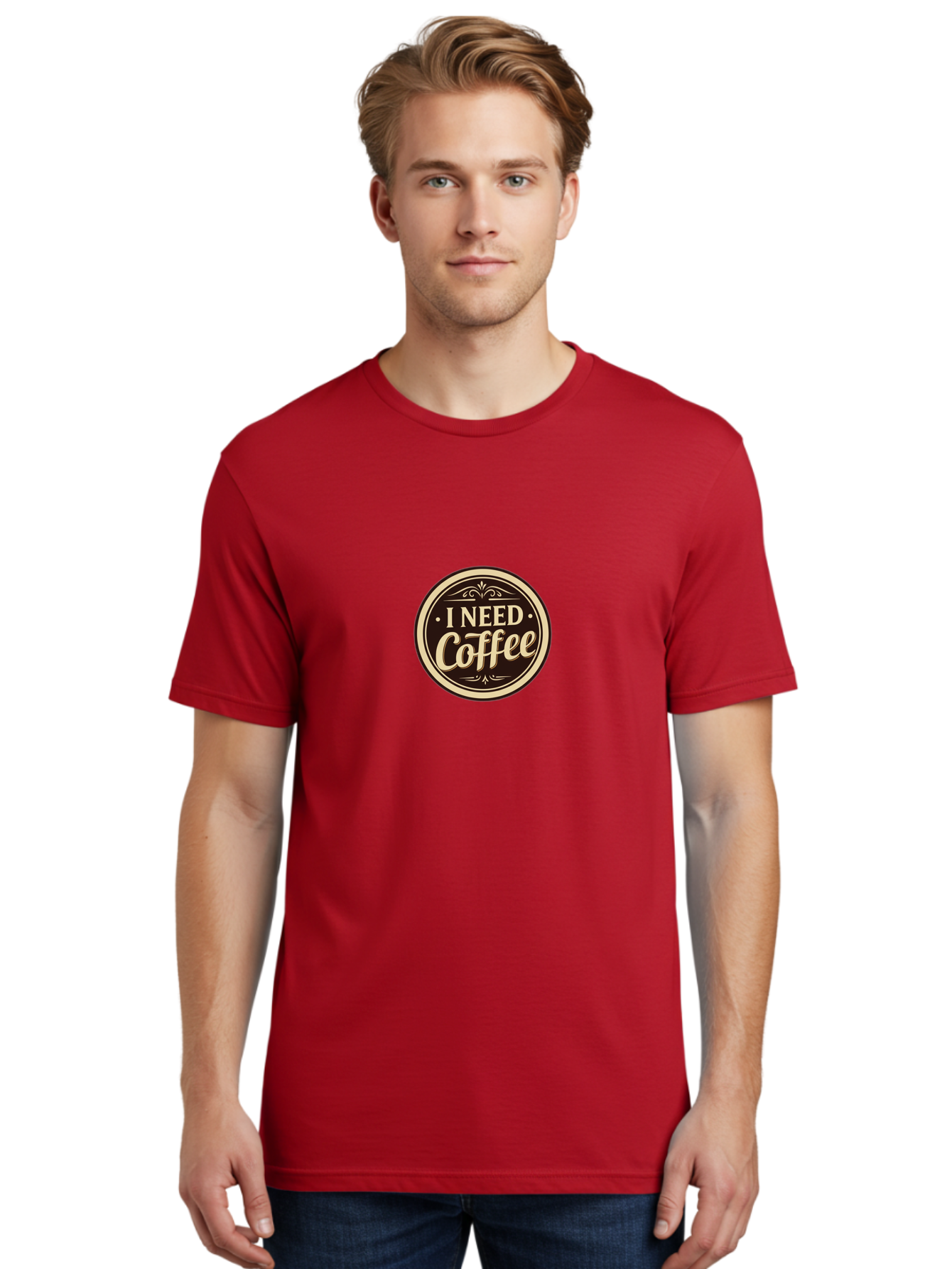 I-Need-Coffee Men'S Graphic Tee, 100% Cotton, Comfortable Casual Summer Wear, Machine Washable, Coffee Lover, Caffeine Craving, Morning Motivation, Coffee Humor, Funny Quote, Coffee Addiction, Coffee Break, Coffee Culture, Daily Dose Bac074