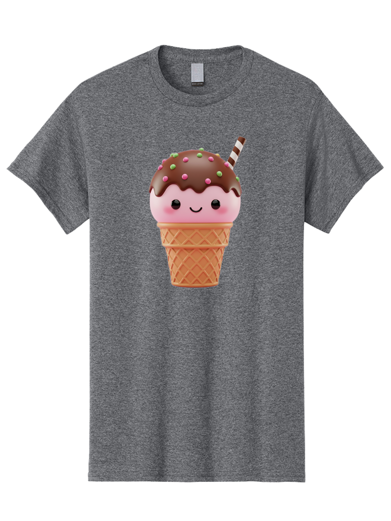Ice-Cream Men'S Graphic Tee, 100% Cotton, Comfortable Casual Summer Wear, Machine Washable, Pink Ice Cream, Chocolate Sauce, Sprinkles, Ice Cream Cone, Waffle Cone, Dessert, Sweet Treat, Cartoon Character, Kawaii, Cute Illustration, Bac076