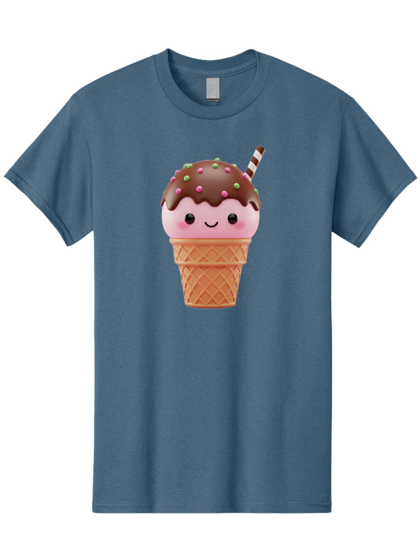 Ice-Cream Men'S Graphic Tee, 100% Cotton, Comfortable Casual Summer Wear, Machine Washable, Pink Ice Cream, Chocolate Sauce, Sprinkles, Ice Cream Cone, Waffle Cone, Dessert, Sweet Treat, Cartoon Character, Kawaii, Cute Illustration, Bac076