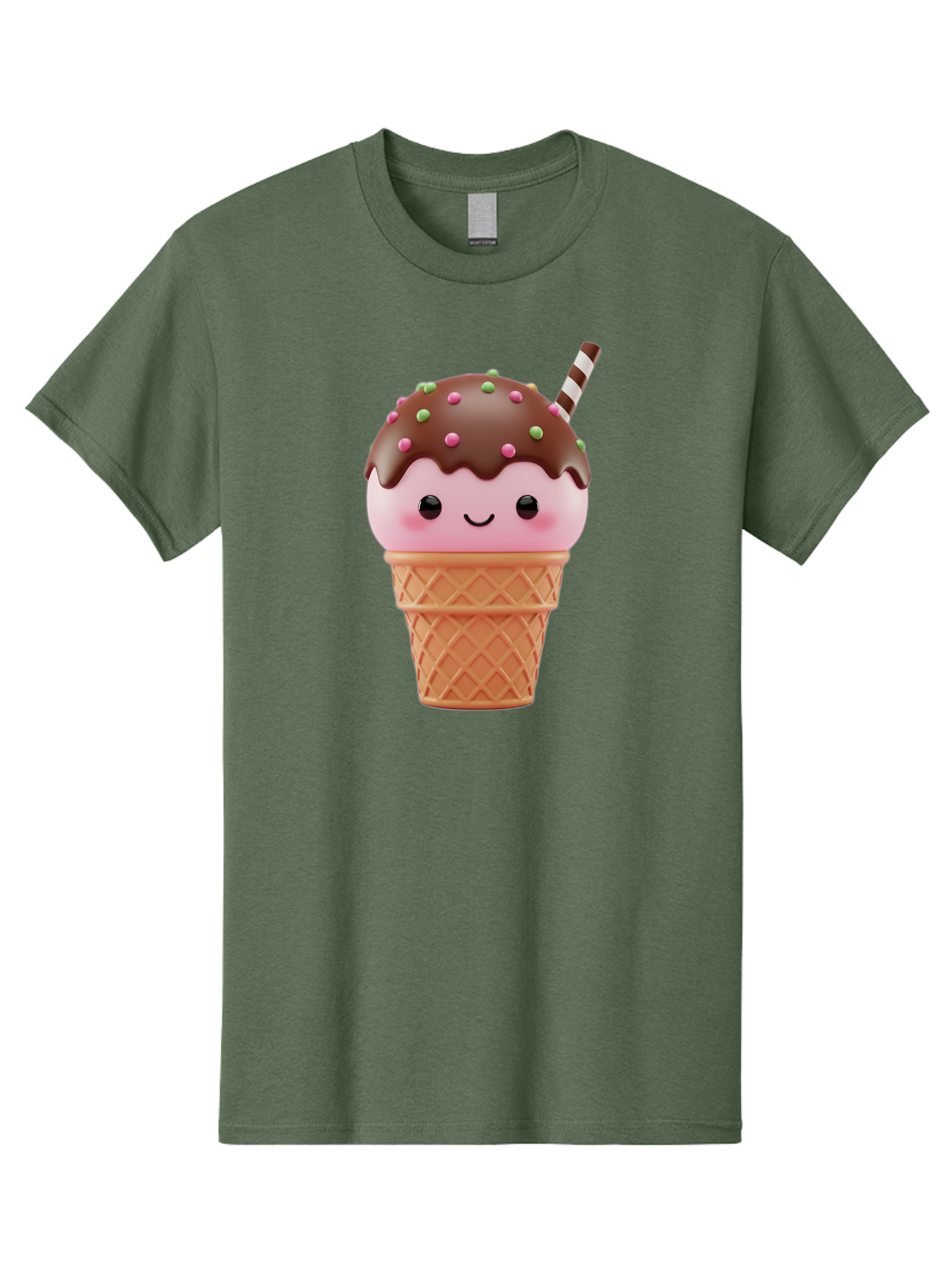 Ice-Cream Men'S Graphic Tee, 100% Cotton, Comfortable Casual Summer Wear, Machine Washable, Pink Ice Cream, Chocolate Sauce, Sprinkles, Ice Cream Cone, Waffle Cone, Dessert, Sweet Treat, Cartoon Character, Kawaii, Cute Illustration, Bac076