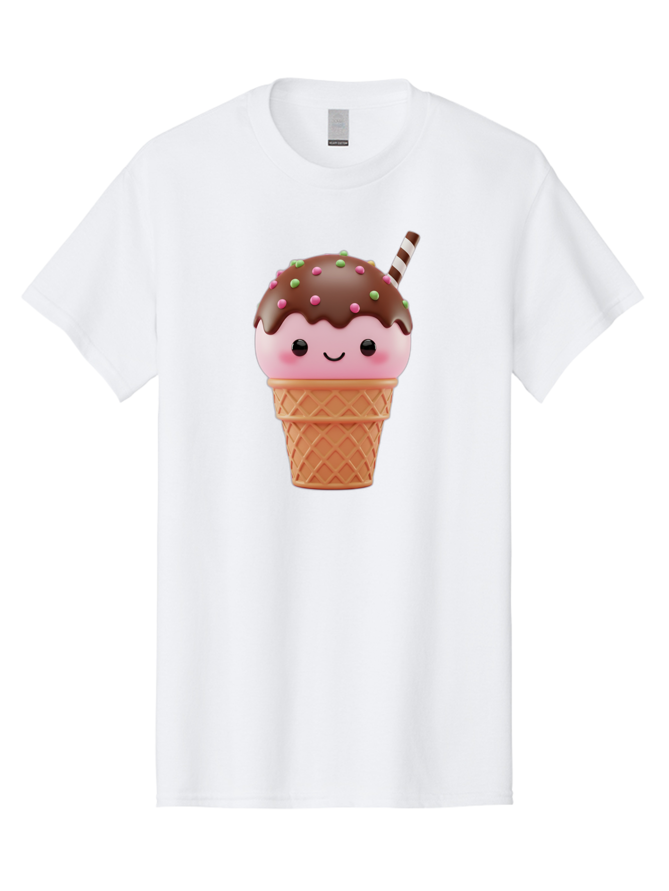 Ice-Cream Men'S Graphic Tee, 100% Cotton, Comfortable Casual Summer Wear, Machine Washable, Pink Ice Cream, Chocolate Sauce, Sprinkles, Ice Cream Cone, Waffle Cone, Dessert, Sweet Treat, Cartoon Character, Kawaii, Cute Illustration, Bac076