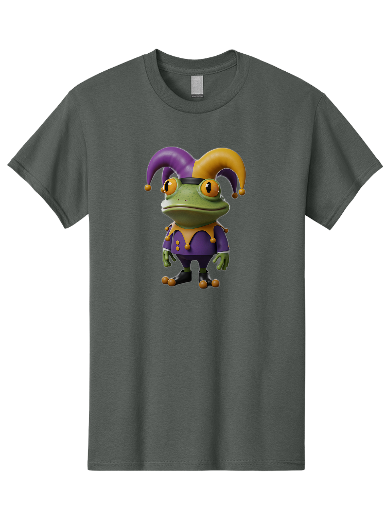 Jester-Frog Men'S Graphic Tee, 100% Cotton, Comfortable Casual Summer Wear, Machine Washable, Frog Character, Cartoon Style, Jester Costume, Purple And Yellow, 3D Rendering, Fantasy Creature, Comedic Design, Jester Hat, Froggy Illustration Bac078