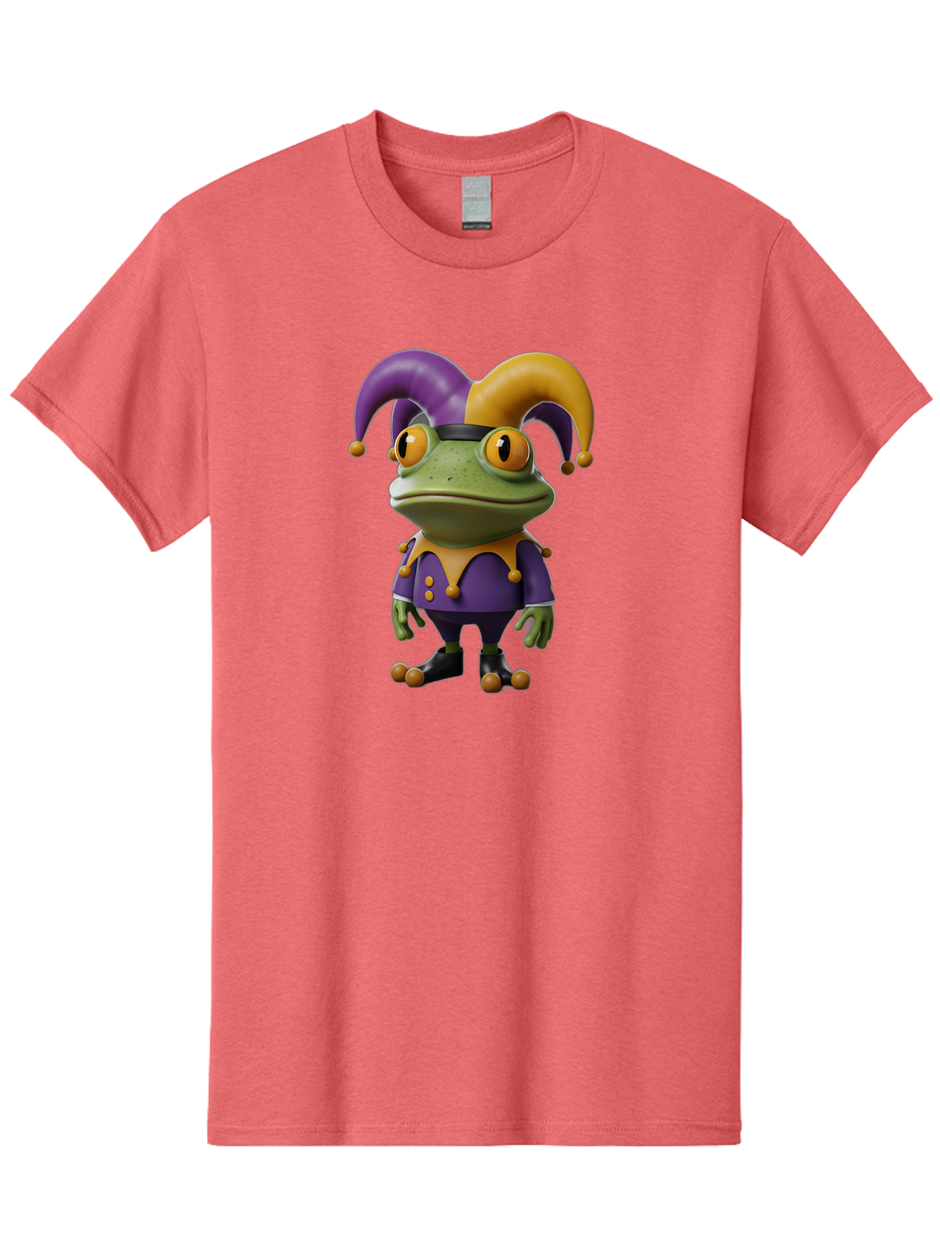 Jester-Frog Men'S Graphic Tee, 100% Cotton, Comfortable Casual Summer Wear, Machine Washable, Frog Character, Cartoon Style, Jester Costume, Purple And Yellow, 3D Rendering, Fantasy Creature, Comedic Design, Jester Hat, Froggy Illustration Bac078