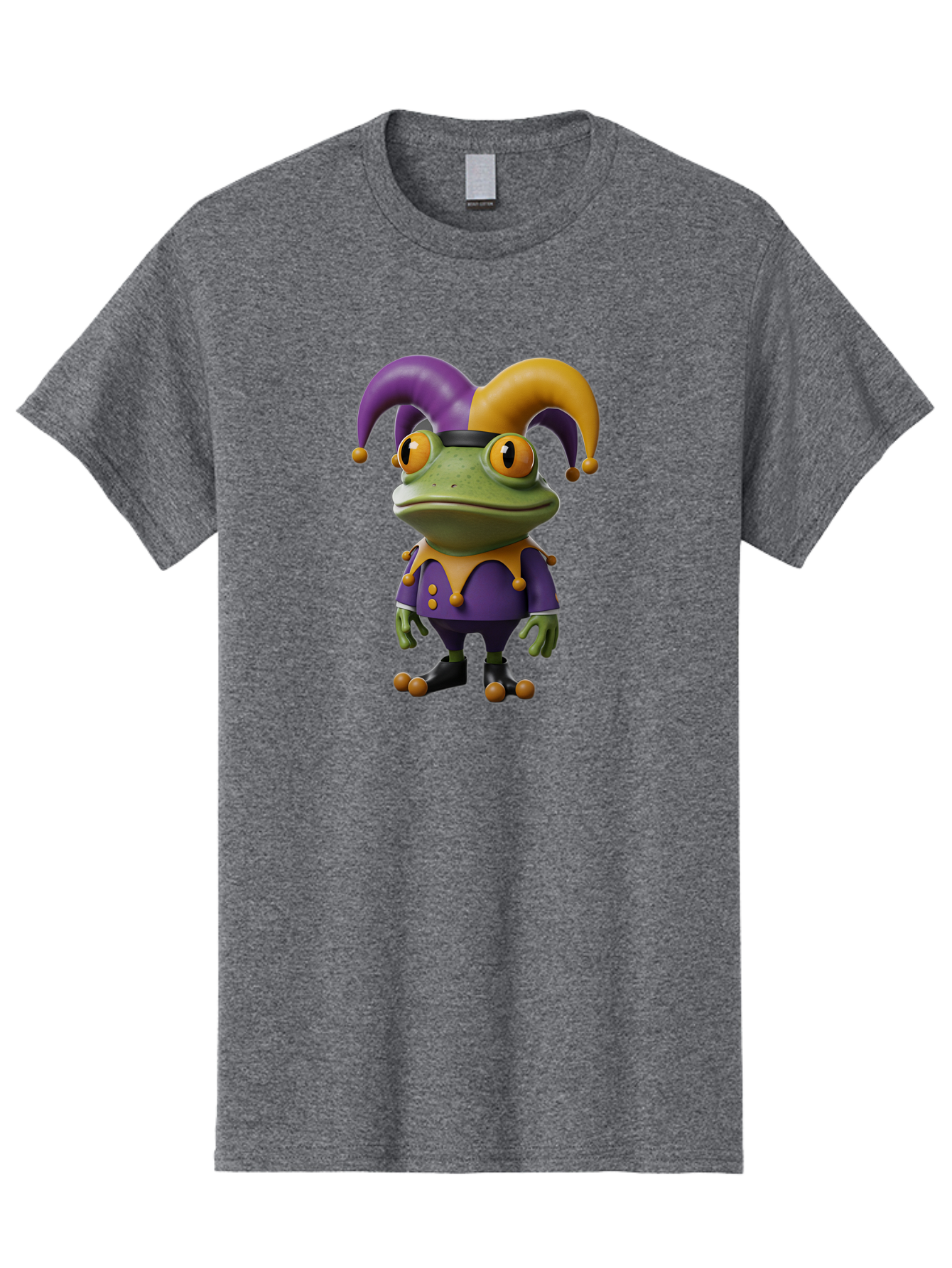Jester-Frog Men'S Graphic Tee, 100% Cotton, Comfortable Casual Summer Wear, Machine Washable, Frog Character, Cartoon Style, Jester Costume, Purple And Yellow, 3D Rendering, Fantasy Creature, Comedic Design, Jester Hat, Froggy Illustration Bac078