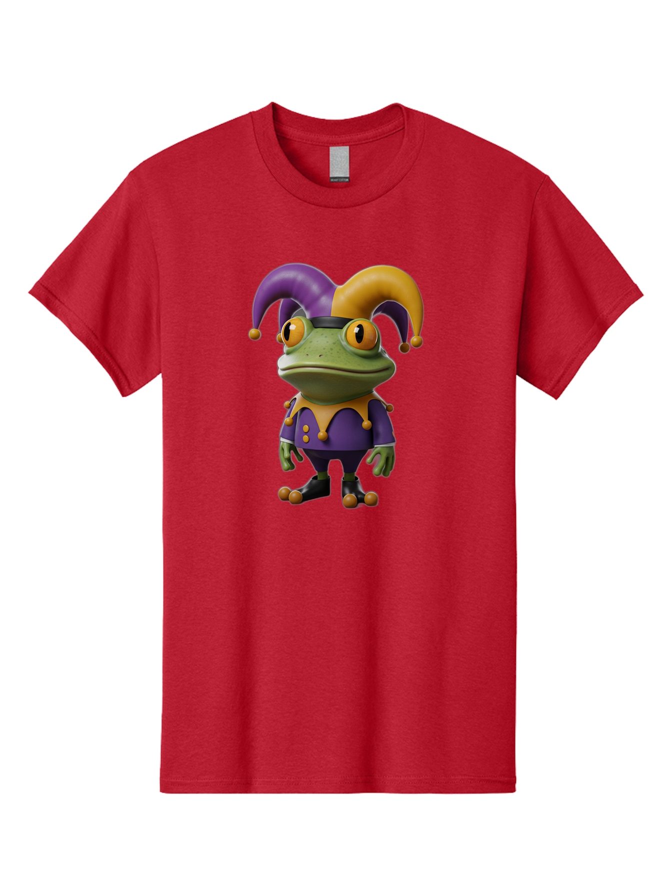 Jester-Frog Men'S Graphic Tee, 100% Cotton, Comfortable Casual Summer Wear, Machine Washable, Frog Character, Cartoon Style, Jester Costume, Purple And Yellow, 3D Rendering, Fantasy Creature, Comedic Design, Jester Hat, Froggy Illustration Bac078