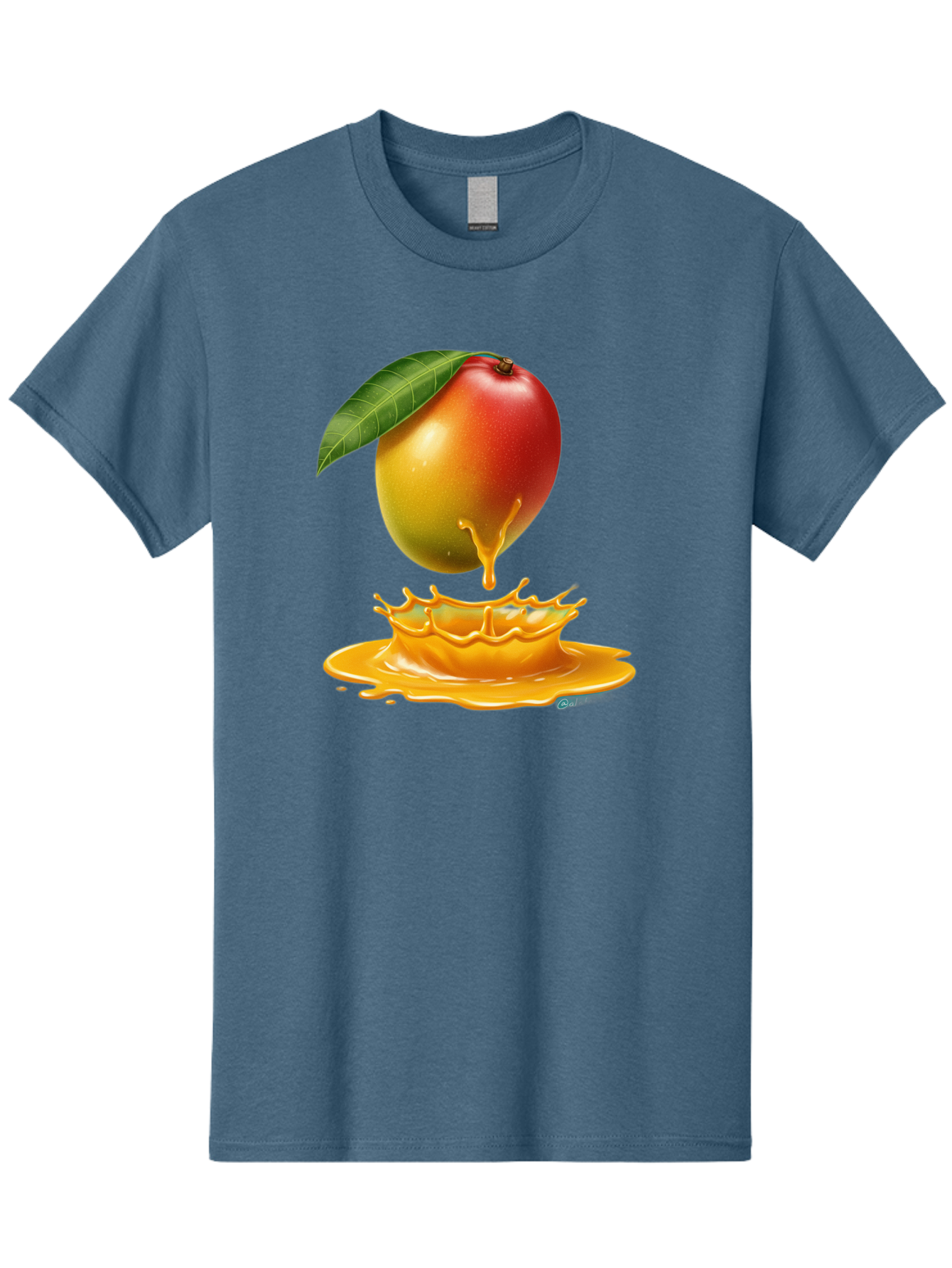 Juicy-Mango Men'S Graphic Tee, 100% Cotton, Comfortable Casual Summer Wear, Machine Washable, Juicy Mango, Mango Juice Splash, Fresh Fruit, Vibrant Colors, Ripe Mango, Mango Pulp, Splash Effect, Sweet And Tangy Bac079