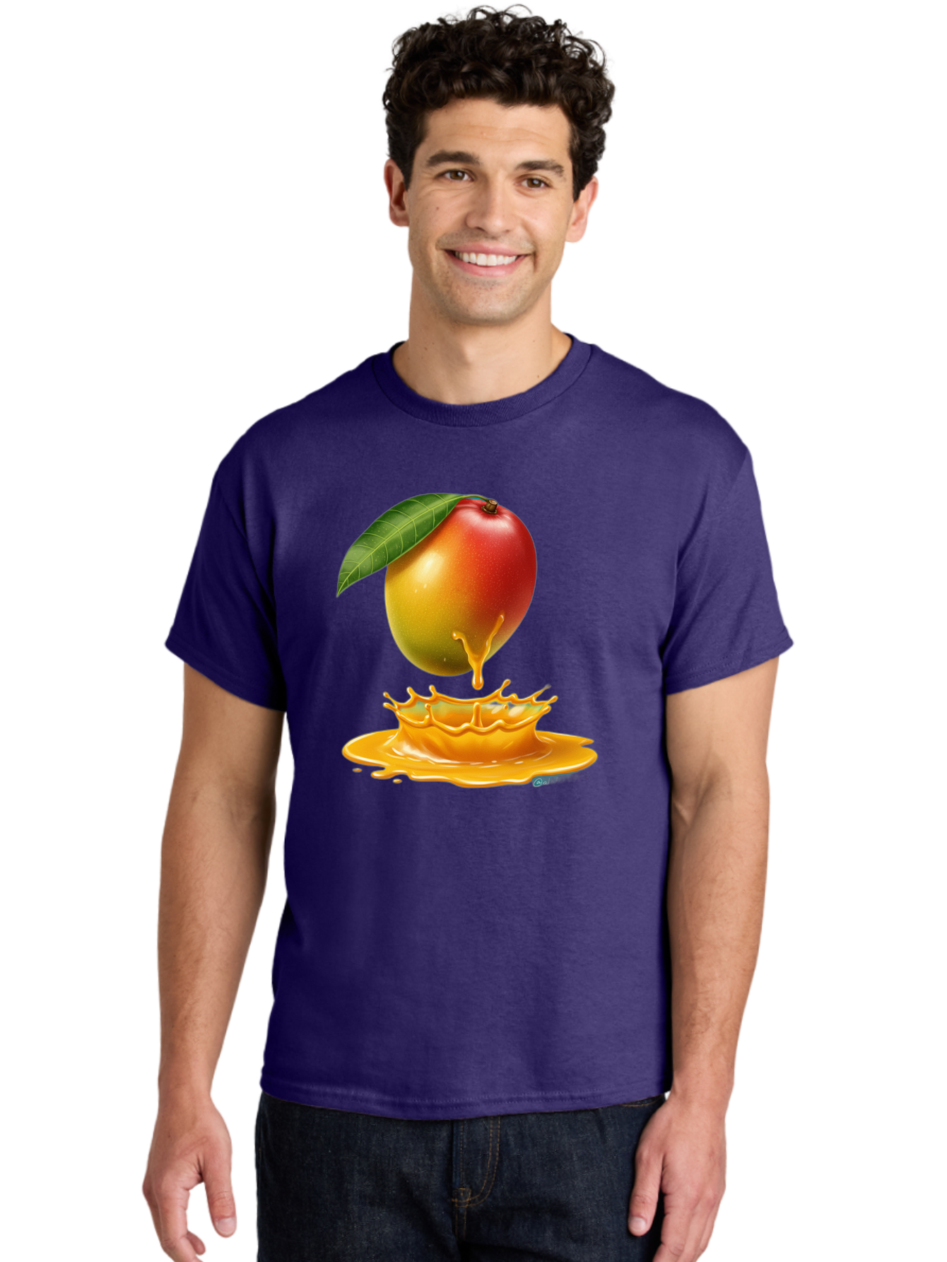 Juicy-Mango Men'S Graphic Tee, 100% Cotton, Comfortable Casual Summer Wear, Machine Washable, Juicy Mango, Mango Juice Splash, Fresh Fruit, Vibrant Colors, Ripe Mango, Mango Pulp, Splash Effect, Sweet And Tangy Bac079