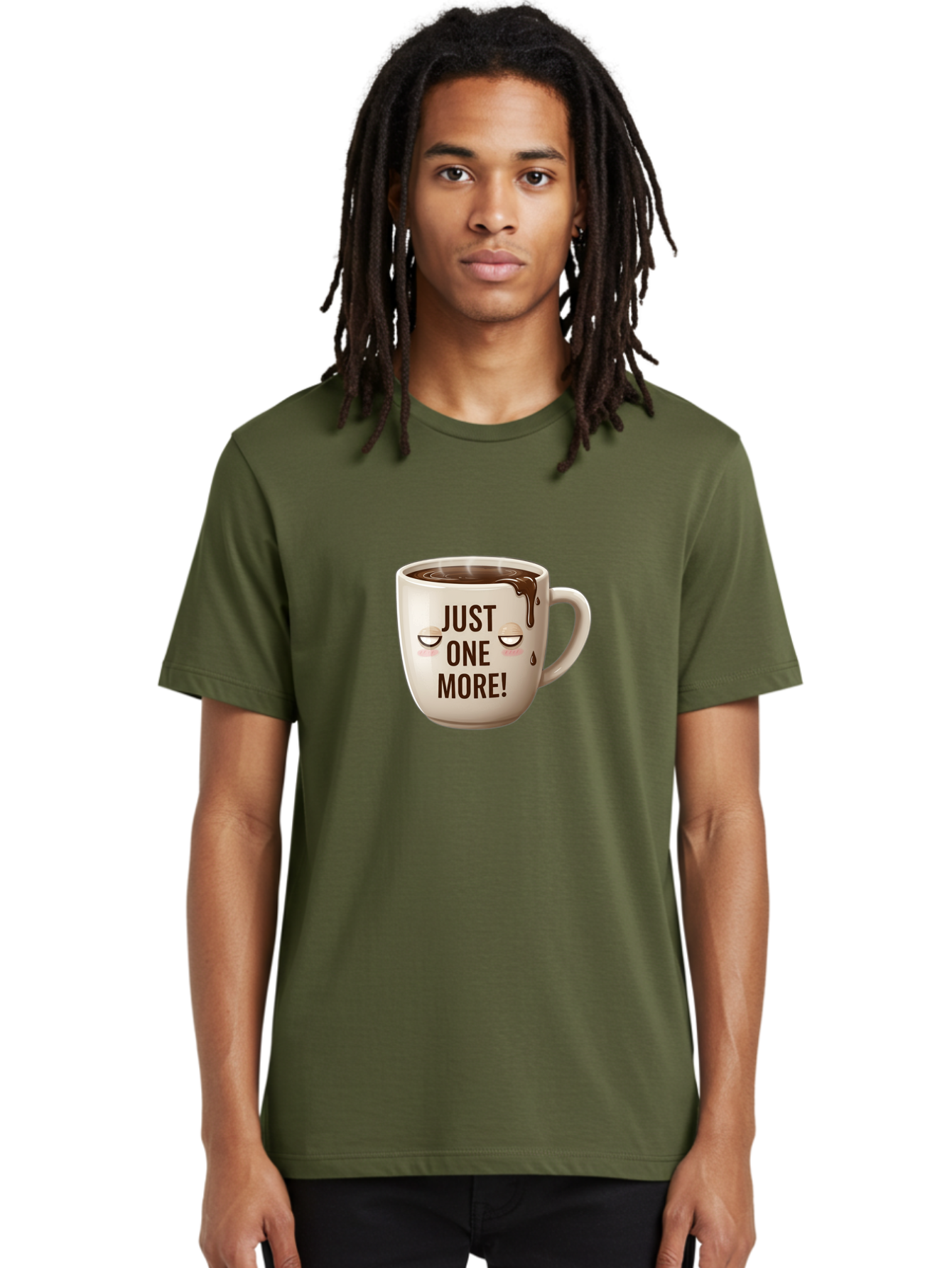 Just-One-More-1 Men'S Graphic Tee, 100% Cotton, Comfortable Casual Summer Wear, Machine Washable, Coffee Mug, Hot Chocolate, Morning Coffee, Funny Quote, Cute Design, Coffee Lover, Humorous Phrase, Adorable Character Bac080