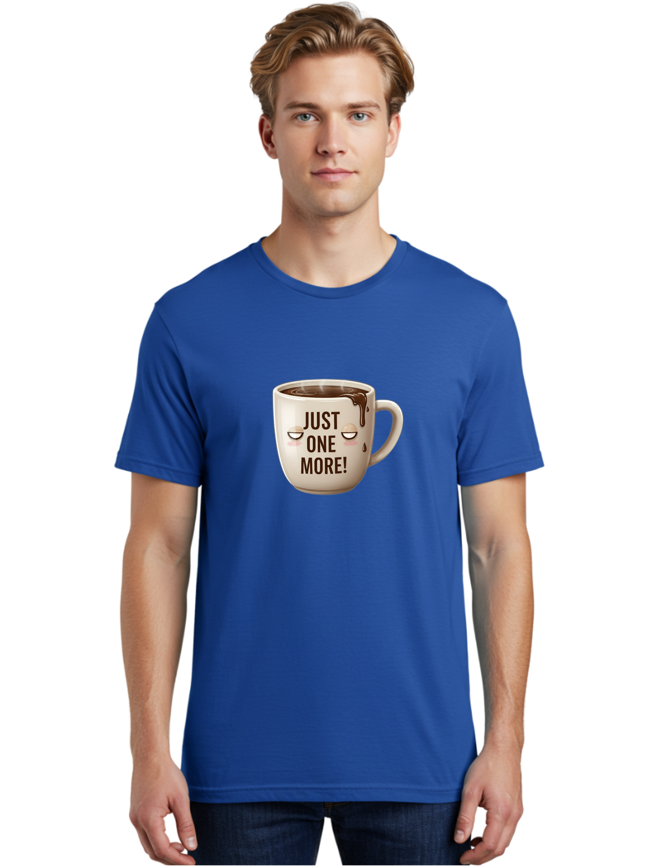 Just-One-More-1 Men'S Graphic Tee, 100% Cotton, Comfortable Casual Summer Wear, Machine Washable, Coffee Mug, Hot Chocolate, Morning Coffee, Funny Quote, Cute Design, Coffee Lover, Humorous Phrase, Adorable Character Bac080