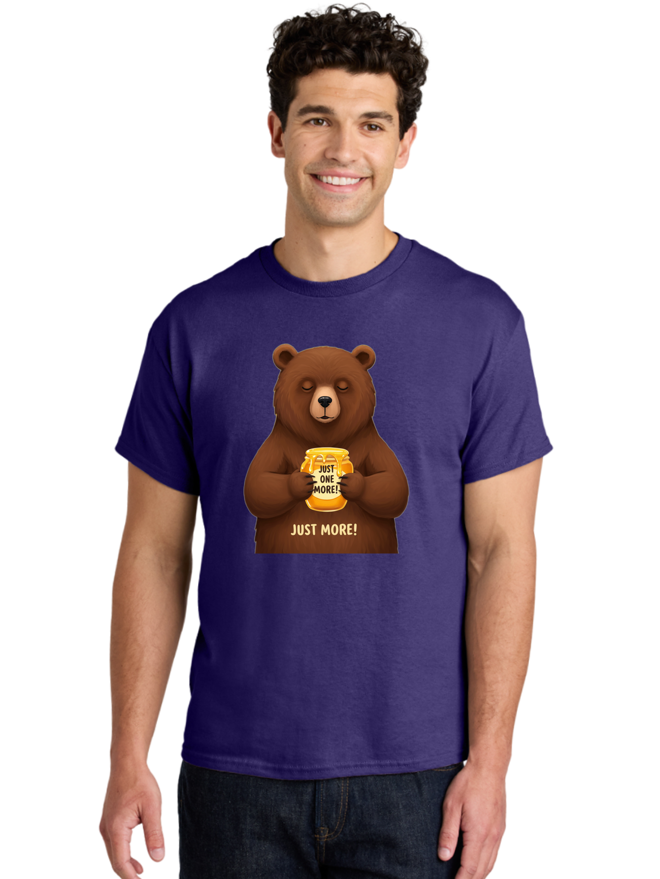 Just-One-More-2 Men'S Graphic Tee, 100% Cotton, Comfortable Casual Summer Wear, Machine Washable, Funny Bear, Beer Mug, Just One More, Humorous, Cartoon, Happy Hour, Beer Lover, Relaxed Bear, Amusing Character, Beer Culture Bac081