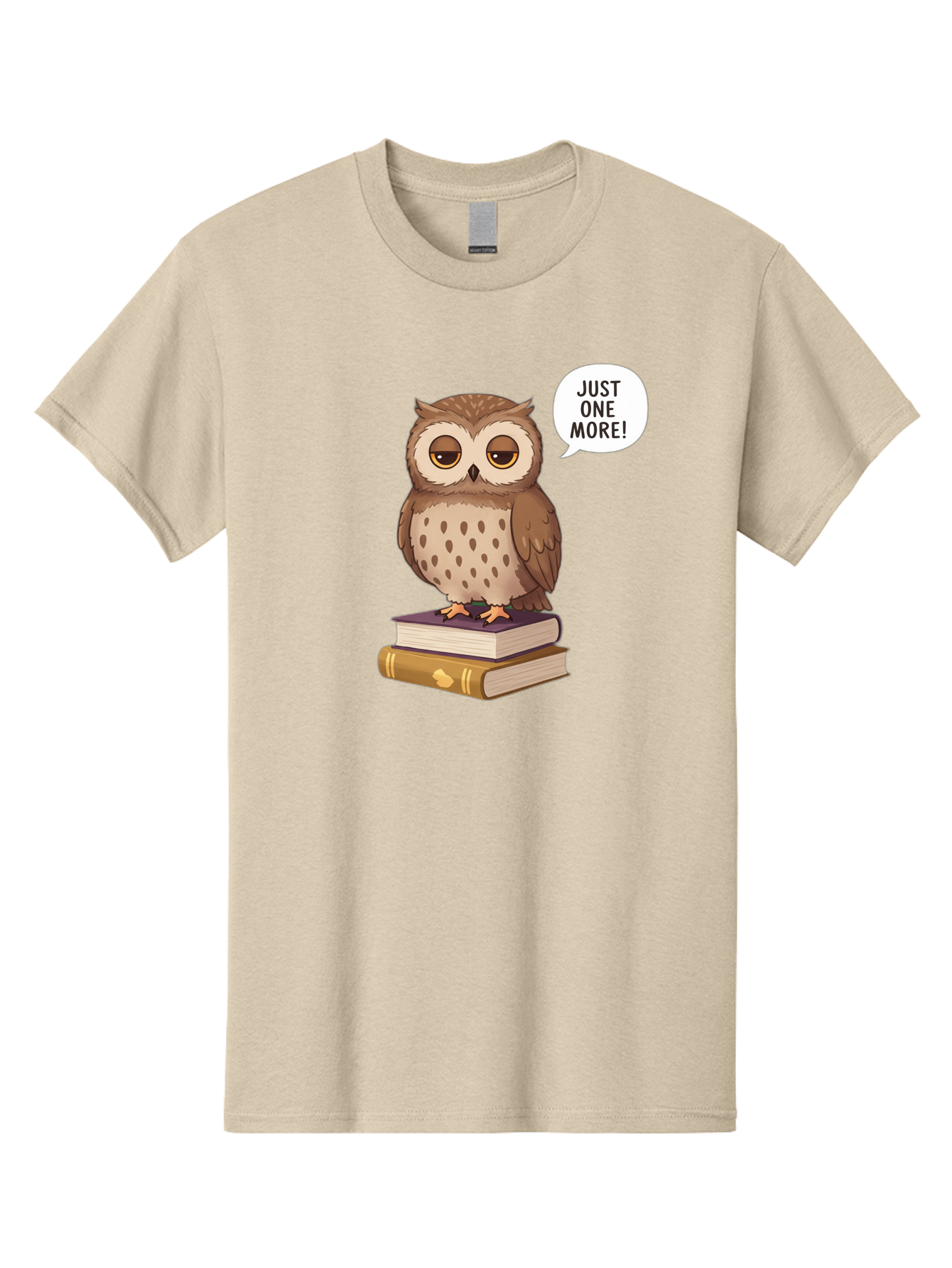 Just-One-More-3 Men'S Graphic Tee, 100% Cotton, Comfortable Casual Summer Wear, Machine Washable, Owl On Books, Reading Owl, Book Lover, Just One More, Cartoon Owl, Humorous Illustration, Reading Addiction, Brown Owl, Book Stack, Adorable Owl Bac082