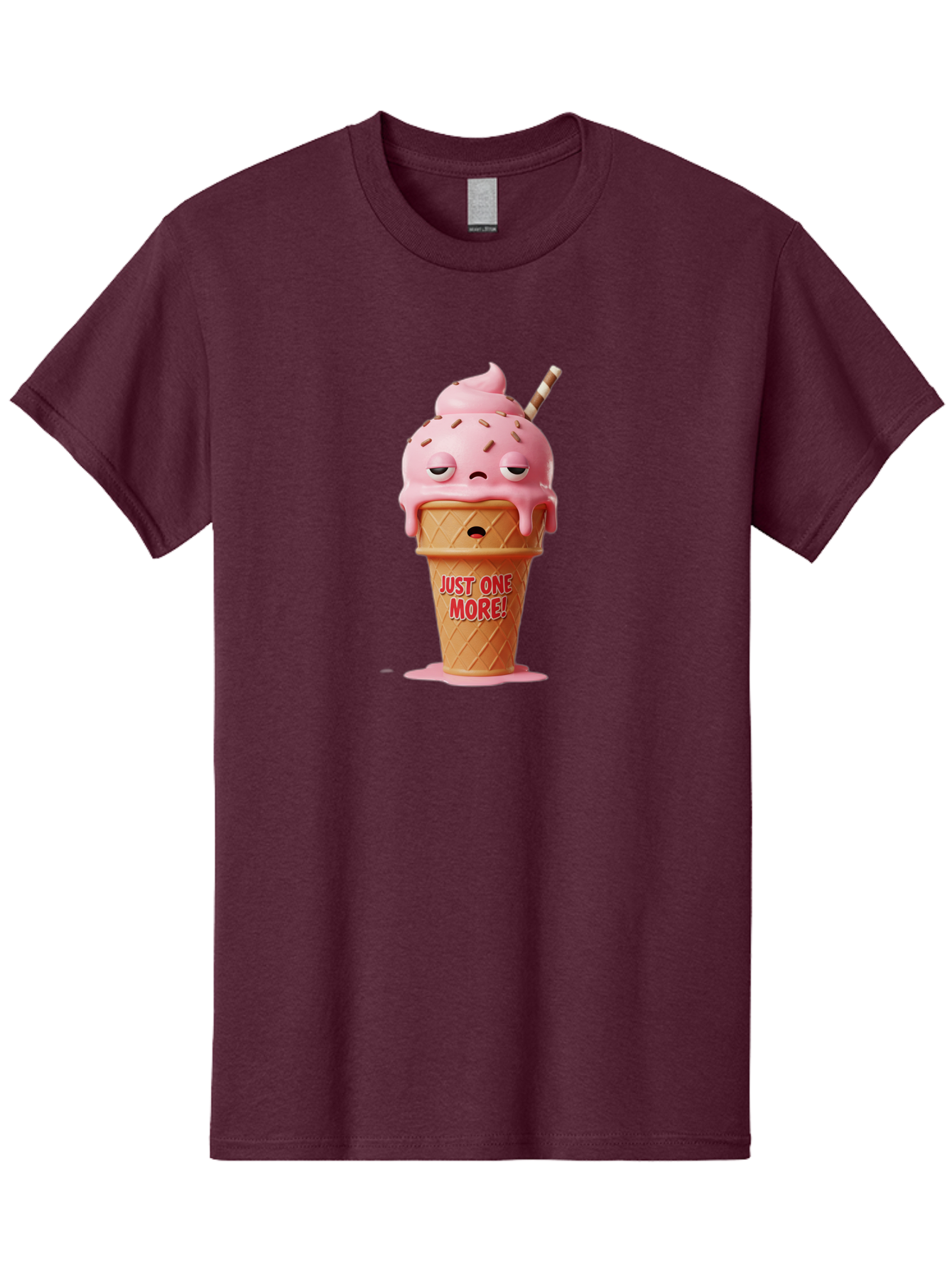 Just-One-More-4 Men'S Graphic Tee, 100% Cotton, Comfortable Casual Summer Wear, Machine Washable, Ice Cream Cone, Pink Ice Cream, Melting Ice Cream, Cartoon Character, Playful Design, Sweet Treats, Just One More, Fun And Quirky, Bac083
