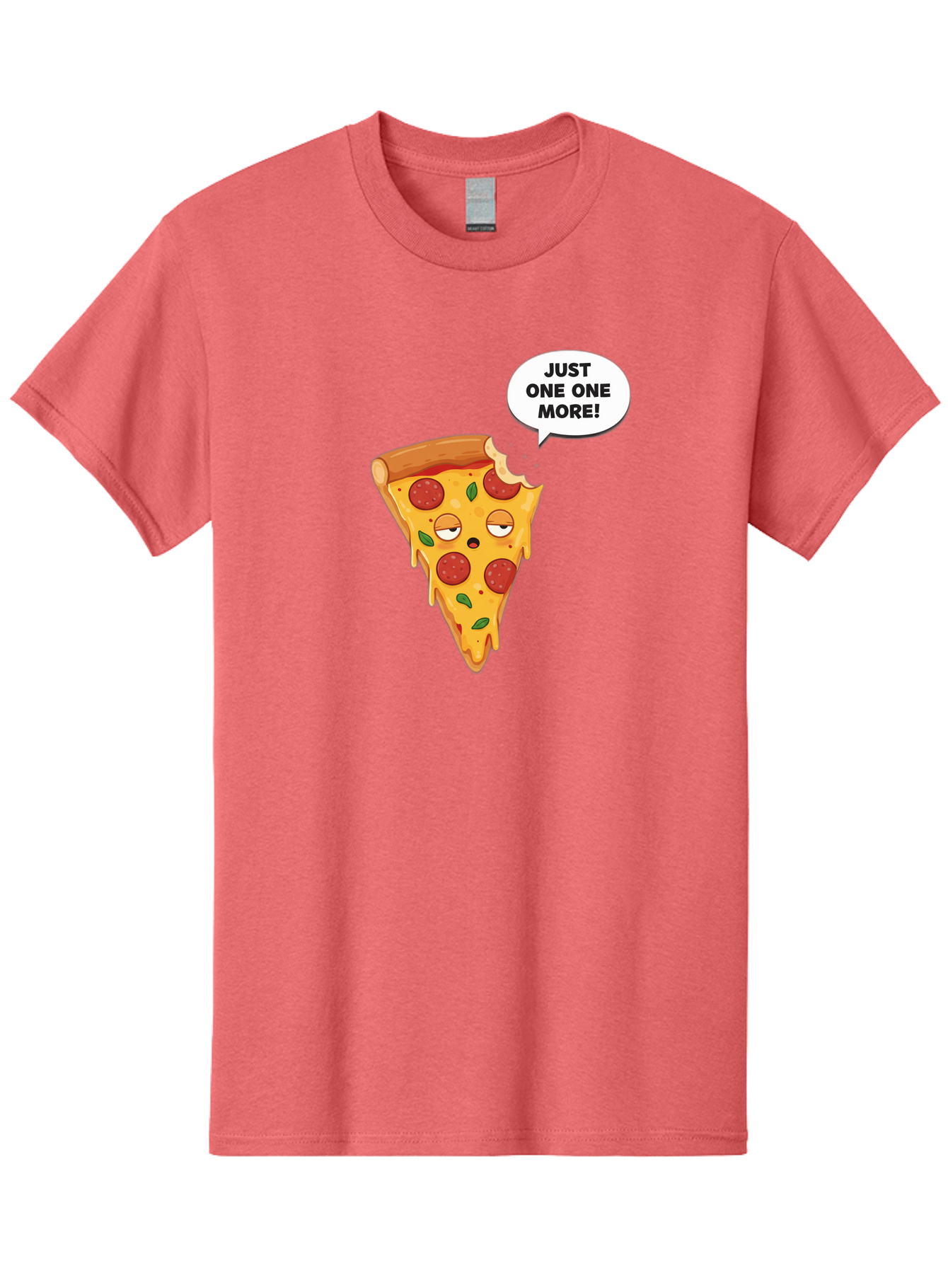 Just-One-One-More Men'S Graphic Tee, 100% Cotton, Comfortable Casual Summer Wear, Machine Washable, Cartoon Pizza Slice, Winking Face, Speech Bubble, Just One More, Pepperoni Pizza, Tempting Food, Cheesy Goodness, Indulgent Treat, Bac085