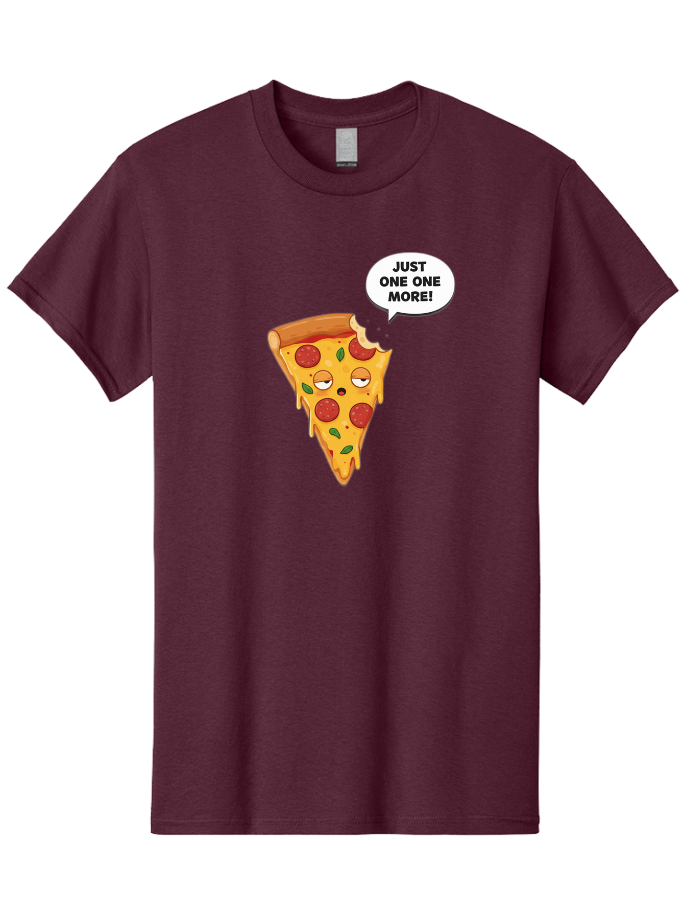 Just-One-One-More Men'S Graphic Tee, 100% Cotton, Comfortable Casual Summer Wear, Machine Washable, Cartoon Pizza Slice, Winking Face, Speech Bubble, Just One More, Pepperoni Pizza, Tempting Food, Cheesy Goodness, Indulgent Treat, Bac085