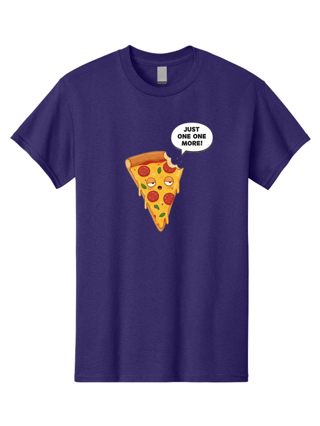 Just-One-One-More Men'S Graphic Tee, 100% Cotton, Comfortable Casual Summer Wear, Machine Washable, Cartoon Pizza Slice, Winking Face, Speech Bubble, Just One More, Pepperoni Pizza, Tempting Food, Cheesy Goodness, Indulgent Treat, Bac085