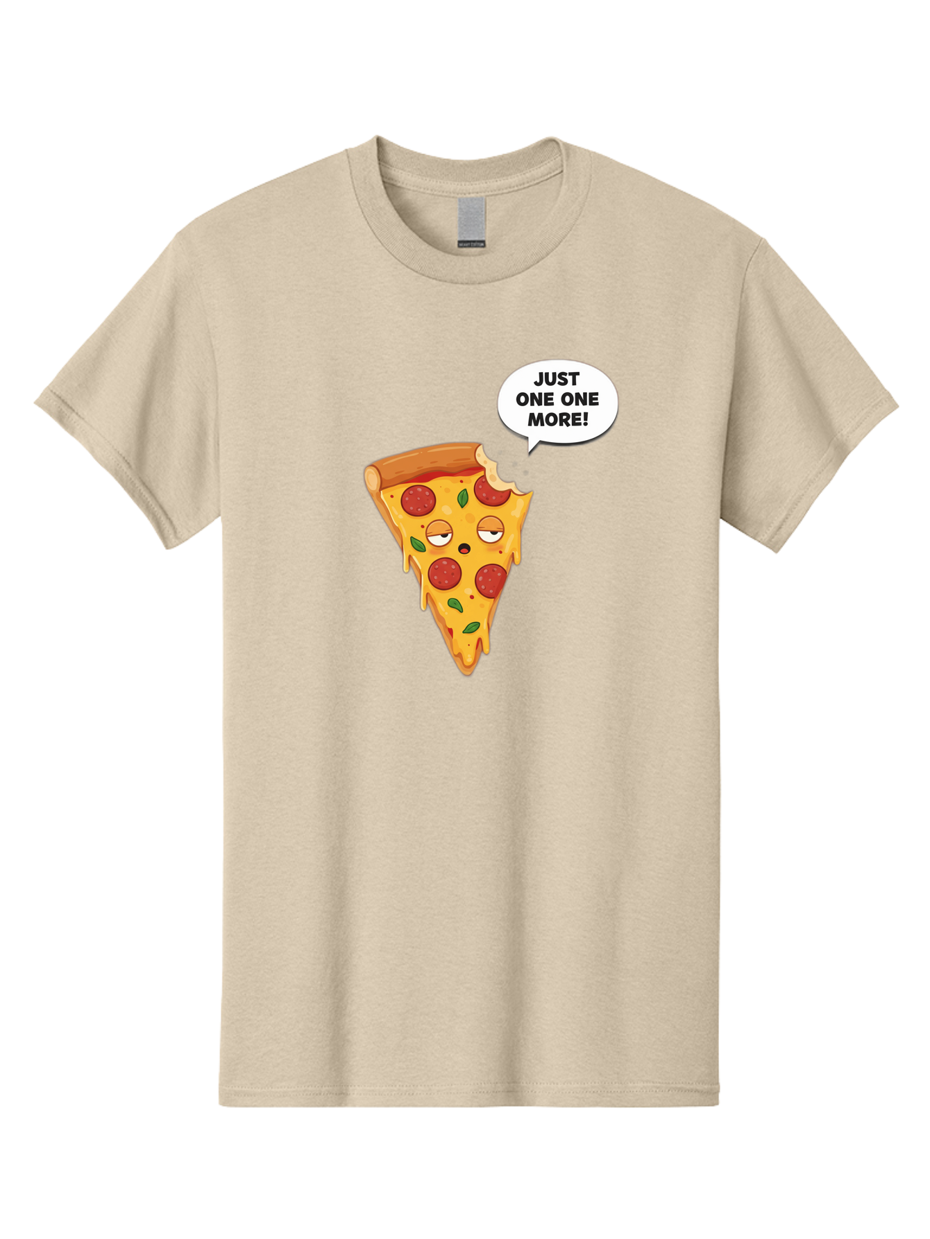 Just-One-One-More Men'S Graphic Tee, 100% Cotton, Comfortable Casual Summer Wear, Machine Washable, Cartoon Pizza Slice, Winking Face, Speech Bubble, Just One More, Pepperoni Pizza, Tempting Food, Cheesy Goodness, Indulgent Treat, Bac085