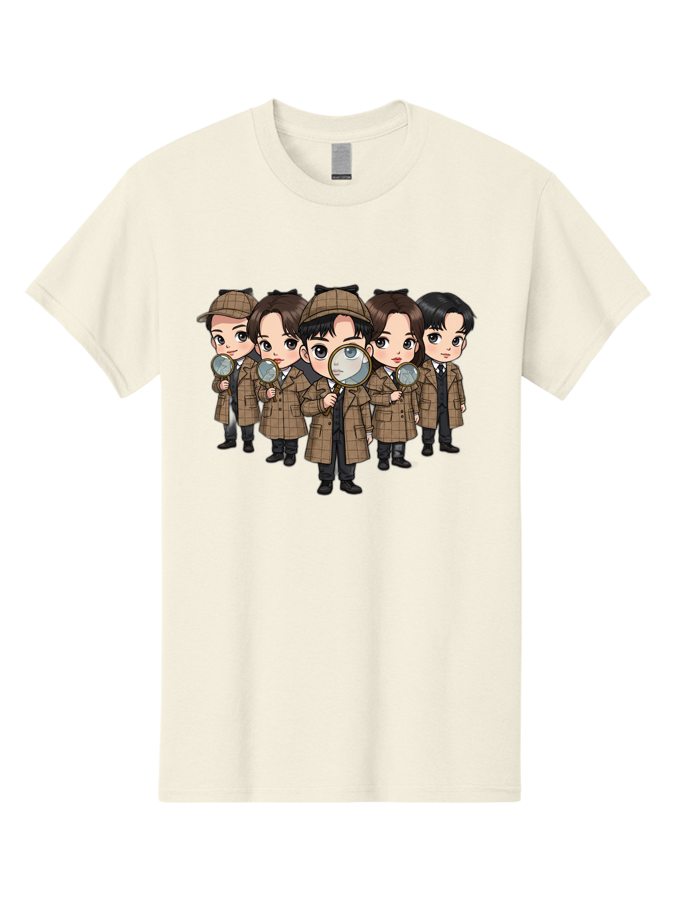 K-Drama-Detectives Men'S Graphic Tee, 100% Cotton, Comfortable Casual Summer Wear, Machine Washable, Cartoon Detectives, Sherlock Holmes, Magnifying Glass, Detective Work, Mystery Solving, Crime Investigation, Detective Hat, Trench Coat, Bac086