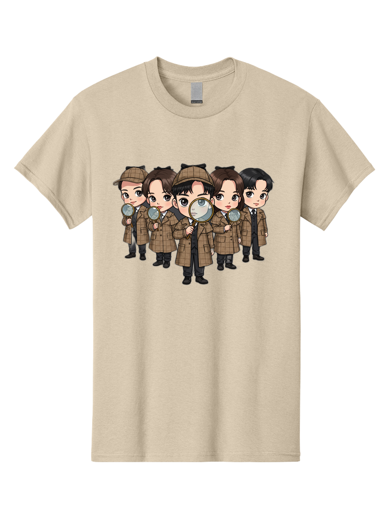 K-Drama-Detectives Men'S Graphic Tee, 100% Cotton, Comfortable Casual Summer Wear, Machine Washable, Cartoon Detectives, Sherlock Holmes, Magnifying Glass, Detective Work, Mystery Solving, Crime Investigation, Detective Hat, Trench Coat, Bac086