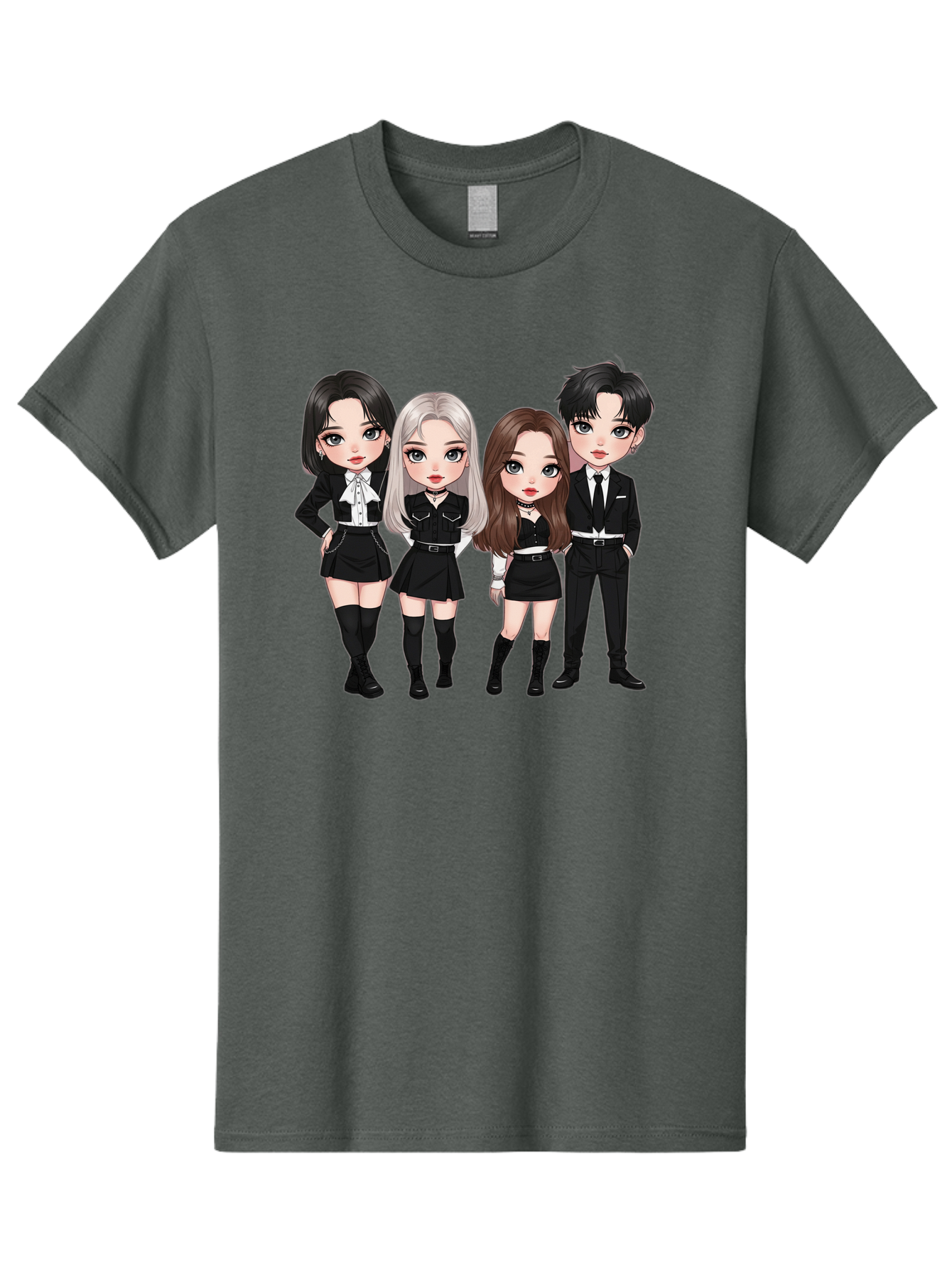 K-Pop-Group-1 Men'S Graphic Tee, 100% Cotton, Comfortable Casual Summer Wear, Machine Washable, K-Pop Group, Cartoon Characters, Black And White Outfits, Stylish Hairstyles, Confident Poses, Modern Fashion, Pop Culture Icons, Youth Culture, Bac090