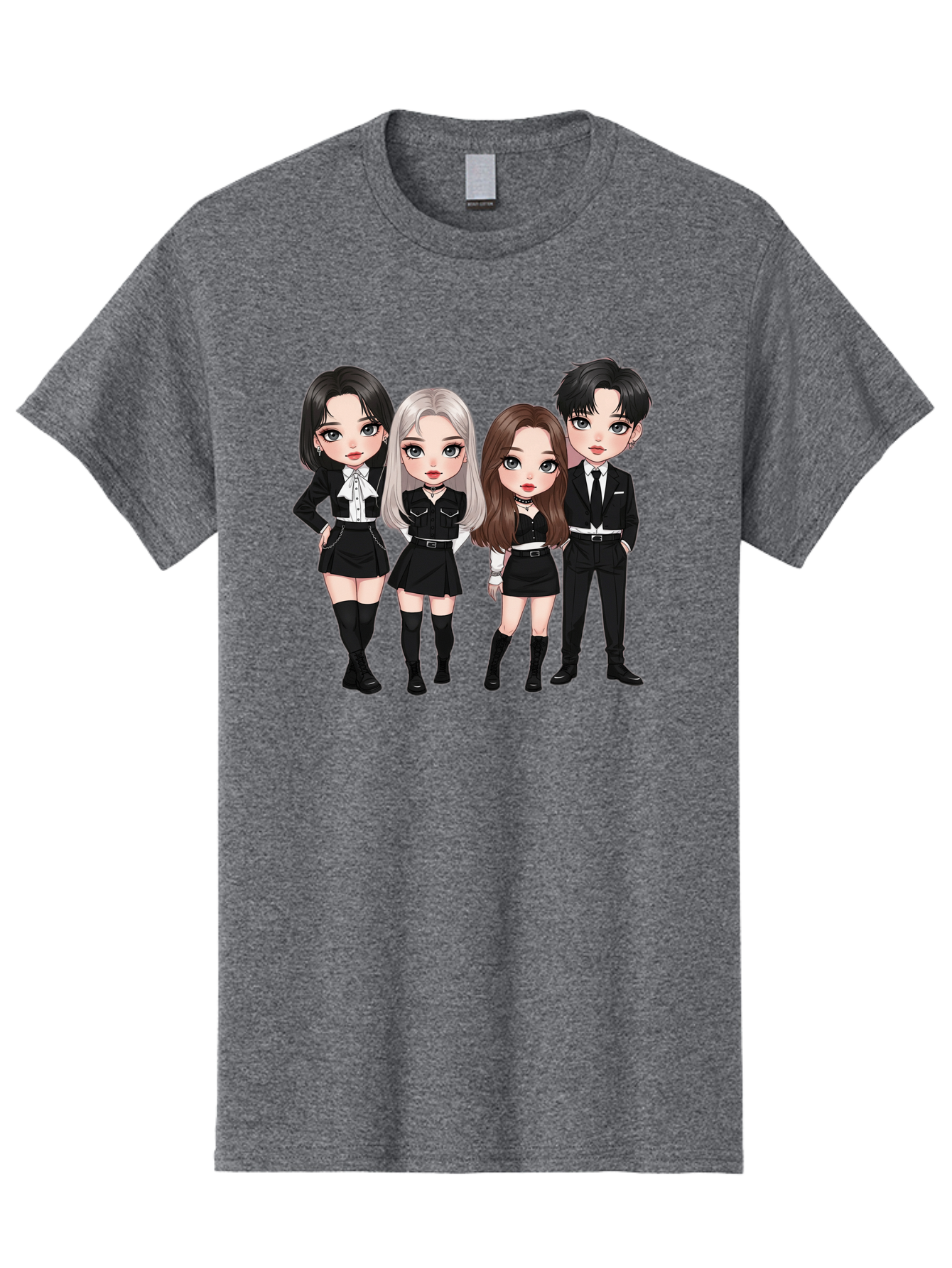 K-Pop-Group-1 Men'S Graphic Tee, 100% Cotton, Comfortable Casual Summer Wear, Machine Washable, K-Pop Group, Cartoon Characters, Black And White Outfits, Stylish Hairstyles, Confident Poses, Modern Fashion, Pop Culture Icons, Youth Culture, Bac090
