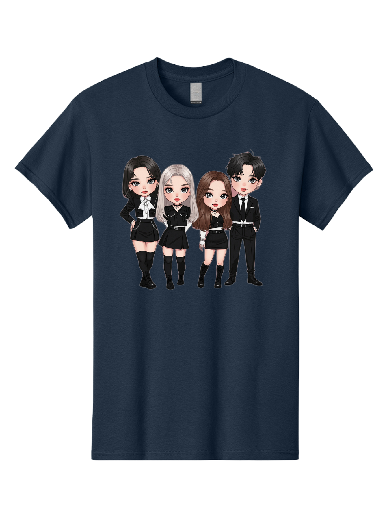 K-Pop-Group-1 Men'S Graphic Tee, 100% Cotton, Comfortable Casual Summer Wear, Machine Washable, K-Pop Group, Cartoon Characters, Black And White Outfits, Stylish Hairstyles, Confident Poses, Modern Fashion, Pop Culture Icons, Youth Culture, Bac090
