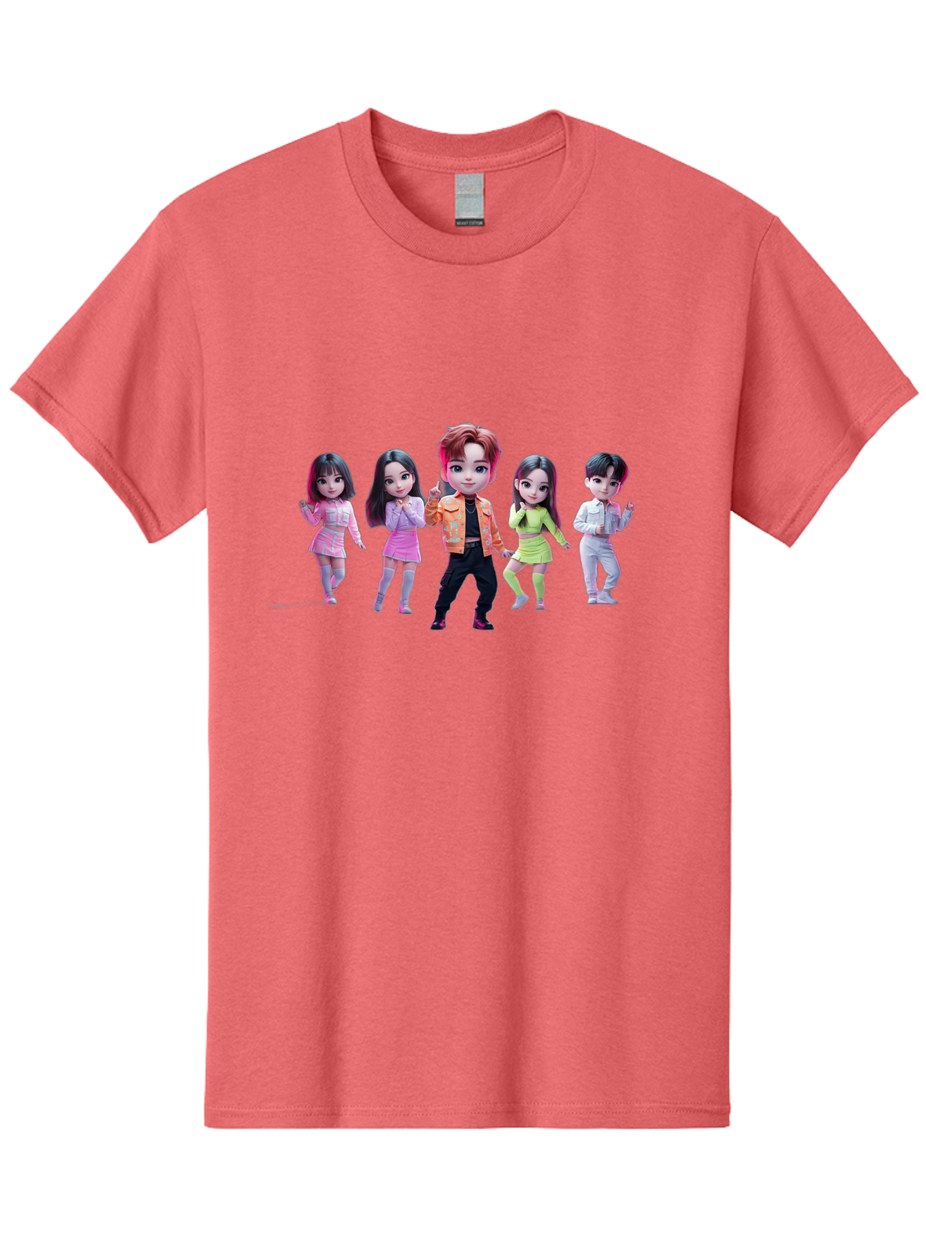 K-Pop-Group-2 Men'S Graphic Tee, 100% Cotton, Comfortable Casual Summer Wear, Machine Washable, K-Pop Idols, Group Of Dancers, Pastel Colors, Fashionable Outfits, Modern Style, Dancing Pose, Kawaii Aesthetic, Idol Culture, Pop Culture Bac091