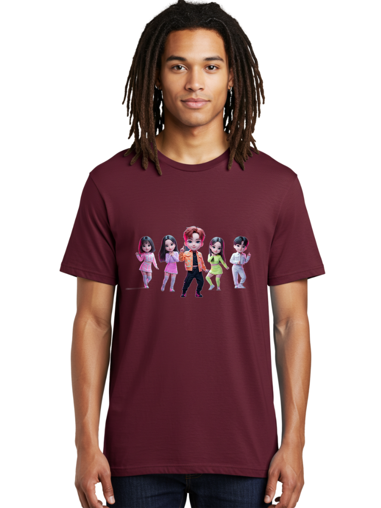 K-Pop-Group-2 Men'S Graphic Tee, 100% Cotton, Comfortable Casual Summer Wear, Machine Washable, K-Pop Idols, Group Of Dancers, Pastel Colors, Fashionable Outfits, Modern Style, Dancing Pose, Kawaii Aesthetic, Idol Culture, Pop Culture Bac091