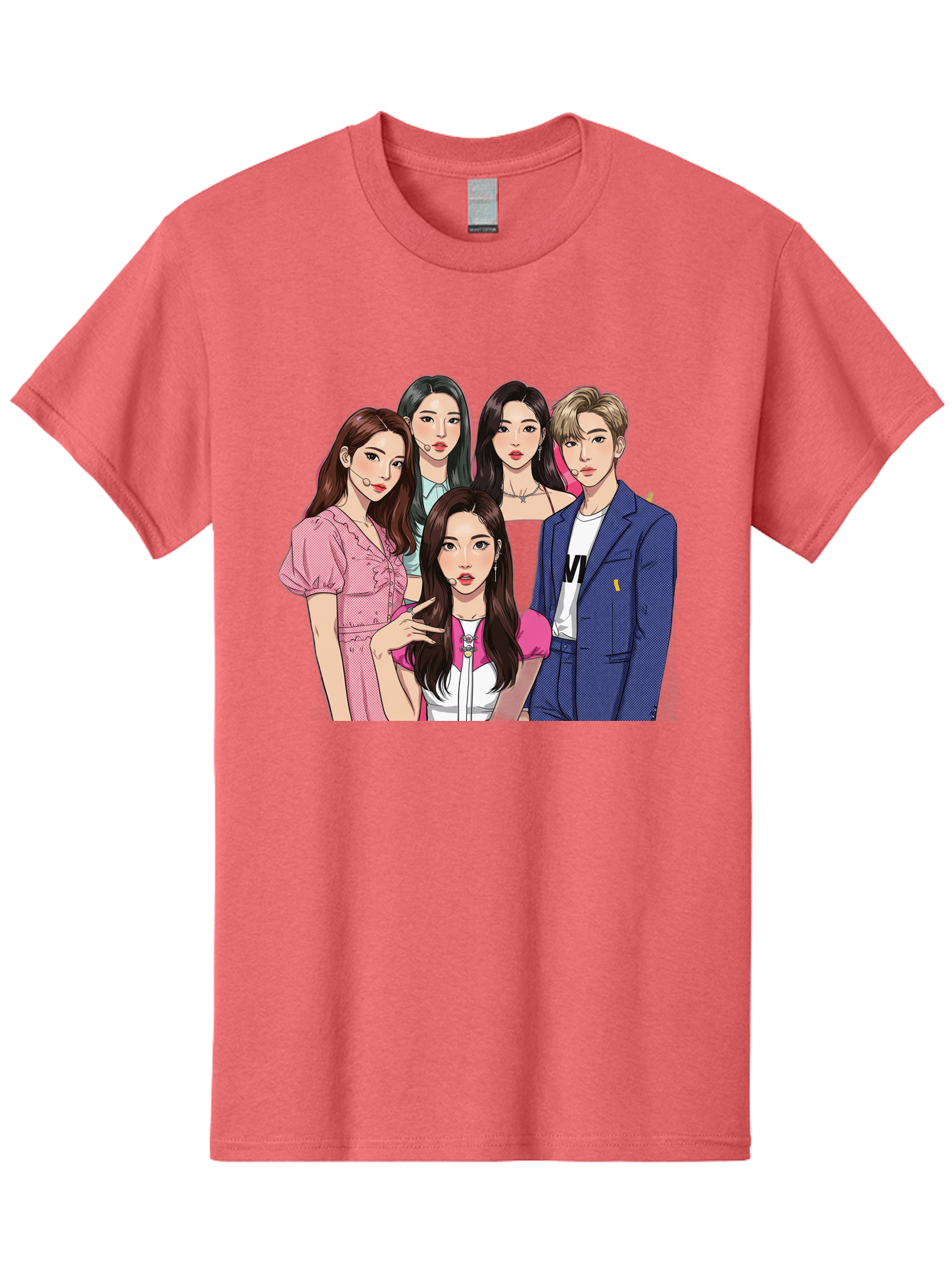 K-Pop-Group-3 Men'S Graphic Tee, 100% Cotton, Comfortable Casual Summer Wear, Machine Washable, K-Pop Idols, Fashion Illustration, Group Portrait, Stylish Clothing, Modern Pop Culture, Young Adults, Trendy Hairstyles, Pop Art Style, Bac092