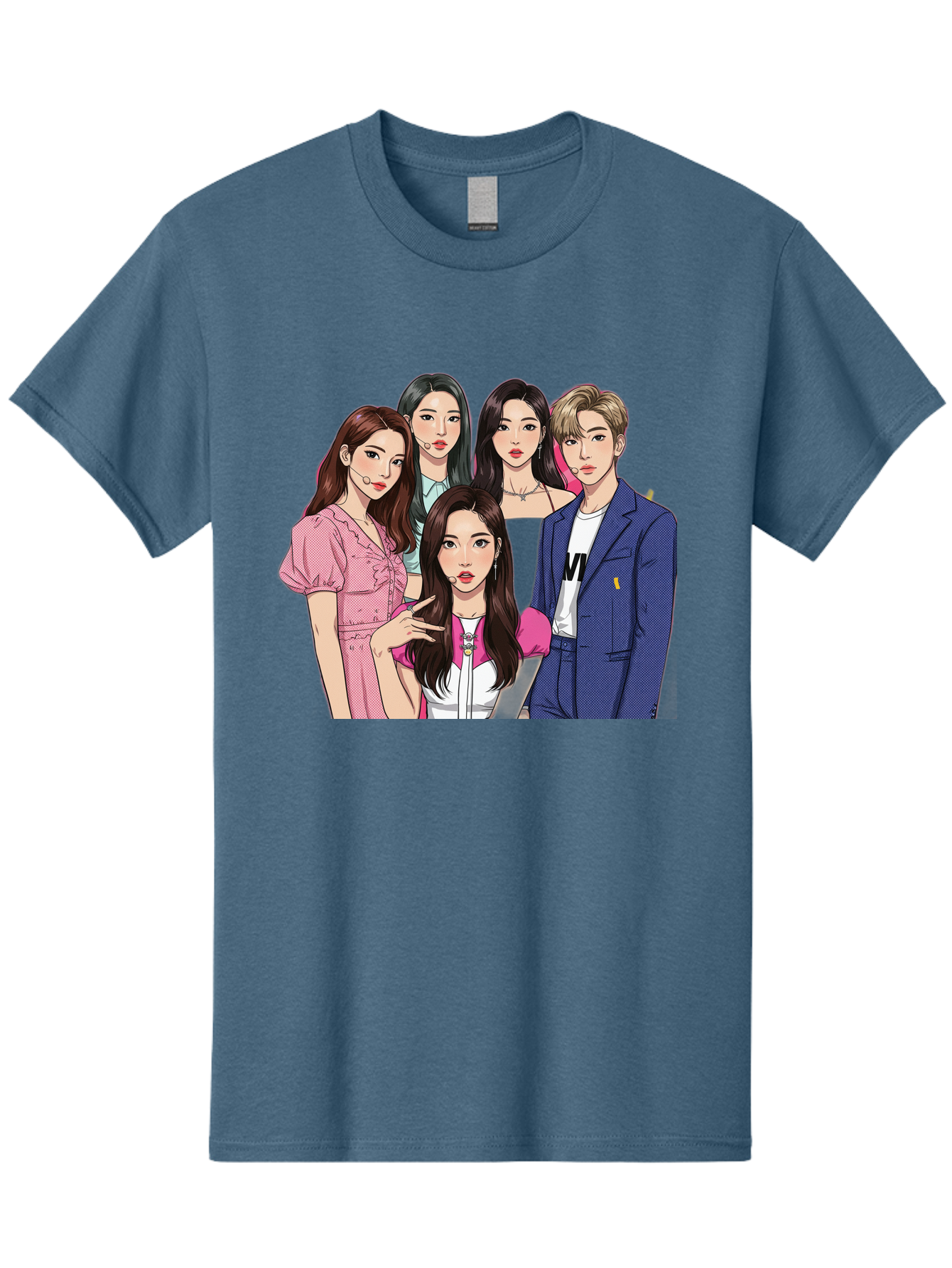 K-Pop-Group-3 Men'S Graphic Tee, 100% Cotton, Comfortable Casual Summer Wear, Machine Washable, K-Pop Idols, Fashion Illustration, Group Portrait, Stylish Clothing, Modern Pop Culture, Young Adults, Trendy Hairstyles, Pop Art Style, Bac092