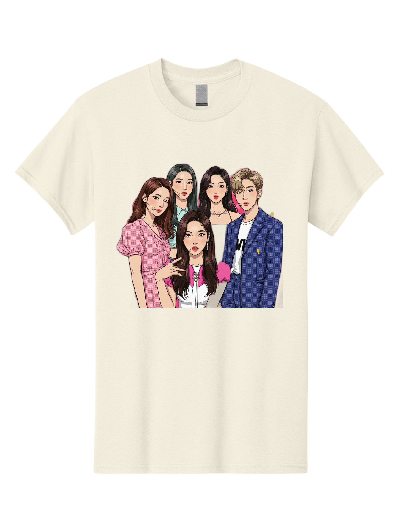 K-Pop-Group-3 Men'S Graphic Tee, 100% Cotton, Comfortable Casual Summer Wear, Machine Washable, K-Pop Idols, Fashion Illustration, Group Portrait, Stylish Clothing, Modern Pop Culture, Young Adults, Trendy Hairstyles, Pop Art Style, Bac092