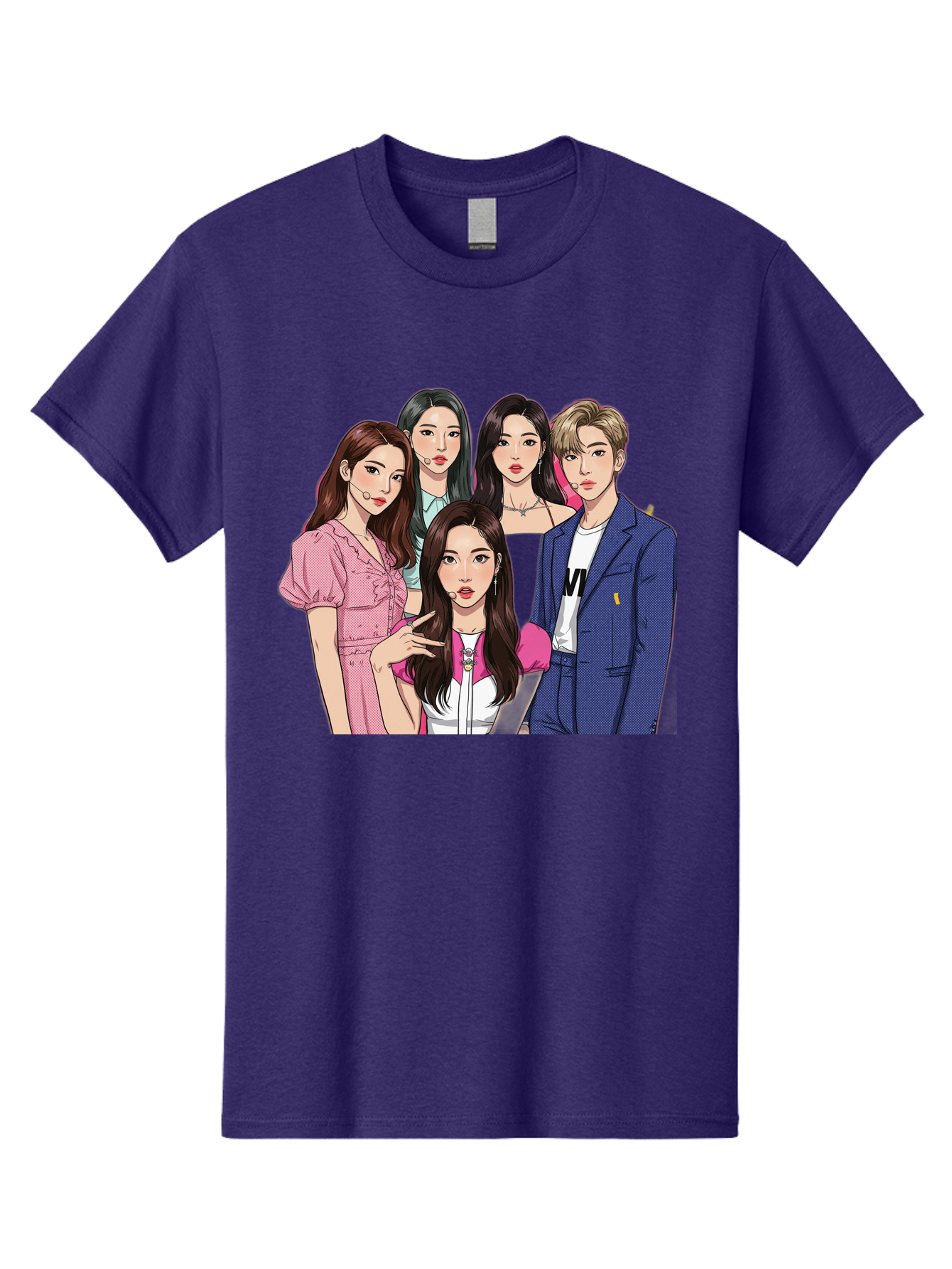 K-Pop-Group-3 Men'S Graphic Tee, 100% Cotton, Comfortable Casual Summer Wear, Machine Washable, K-Pop Idols, Fashion Illustration, Group Portrait, Stylish Clothing, Modern Pop Culture, Young Adults, Trendy Hairstyles, Pop Art Style, Bac092