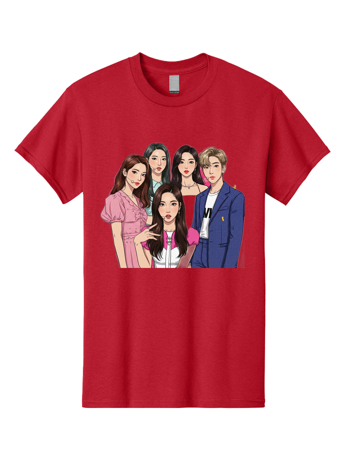 K-Pop-Group-3 Men'S Graphic Tee, 100% Cotton, Comfortable Casual Summer Wear, Machine Washable, K-Pop Idols, Fashion Illustration, Group Portrait, Stylish Clothing, Modern Pop Culture, Young Adults, Trendy Hairstyles, Pop Art Style, Bac092